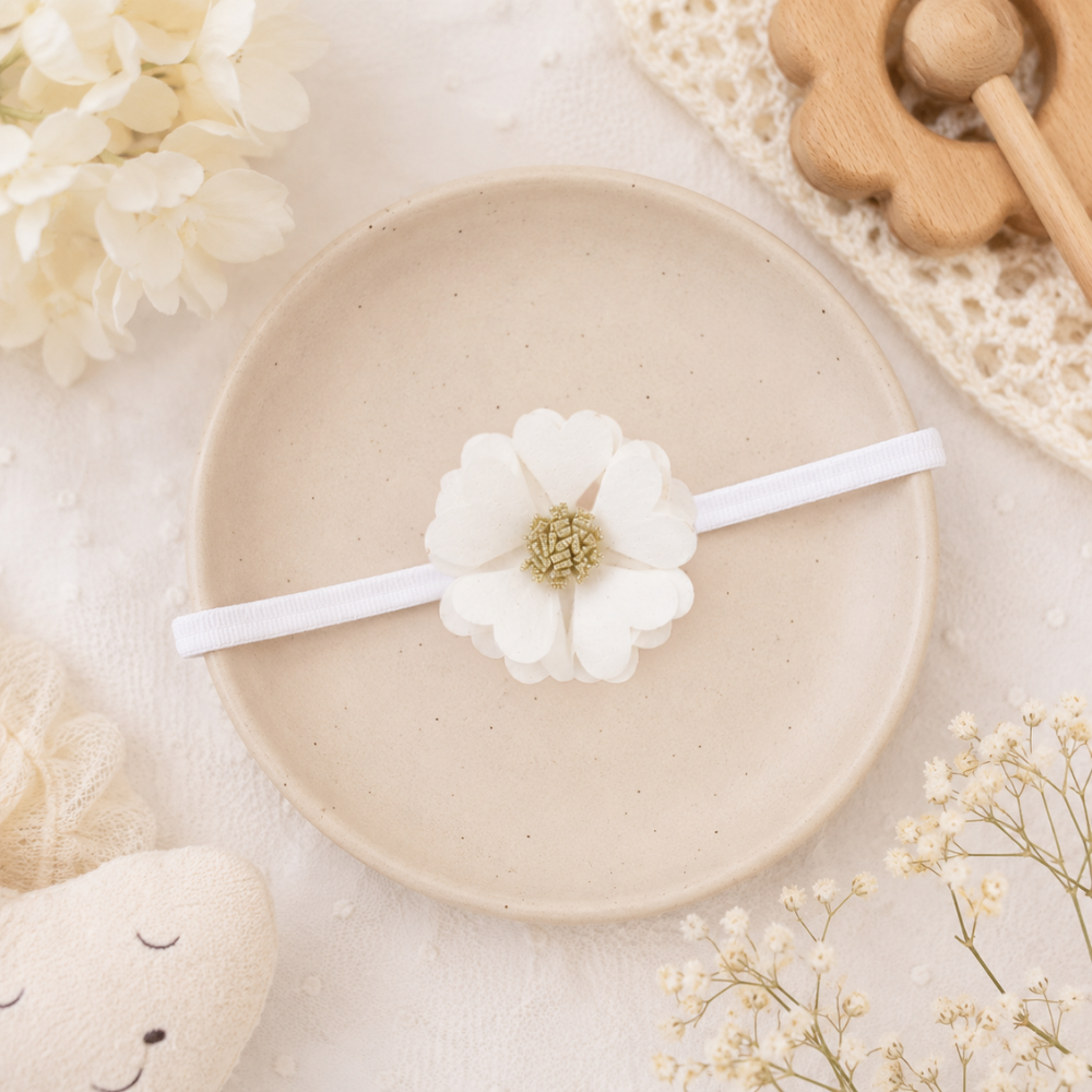 Scalloped Flower Soft Headband – White