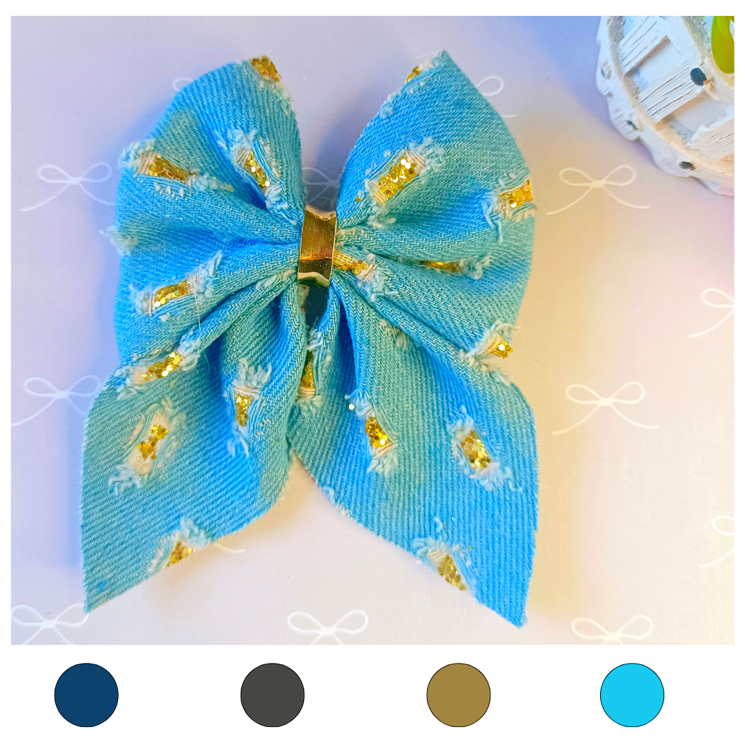 Casual Chick Denim Piggy Tail Bow Clip - 4 Colors