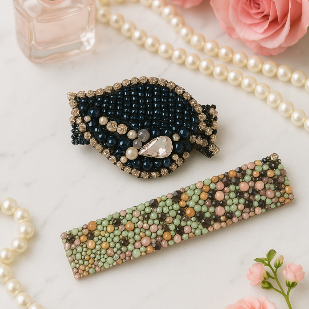 Beaded Hair Clip Set for Girls – Dark Blue