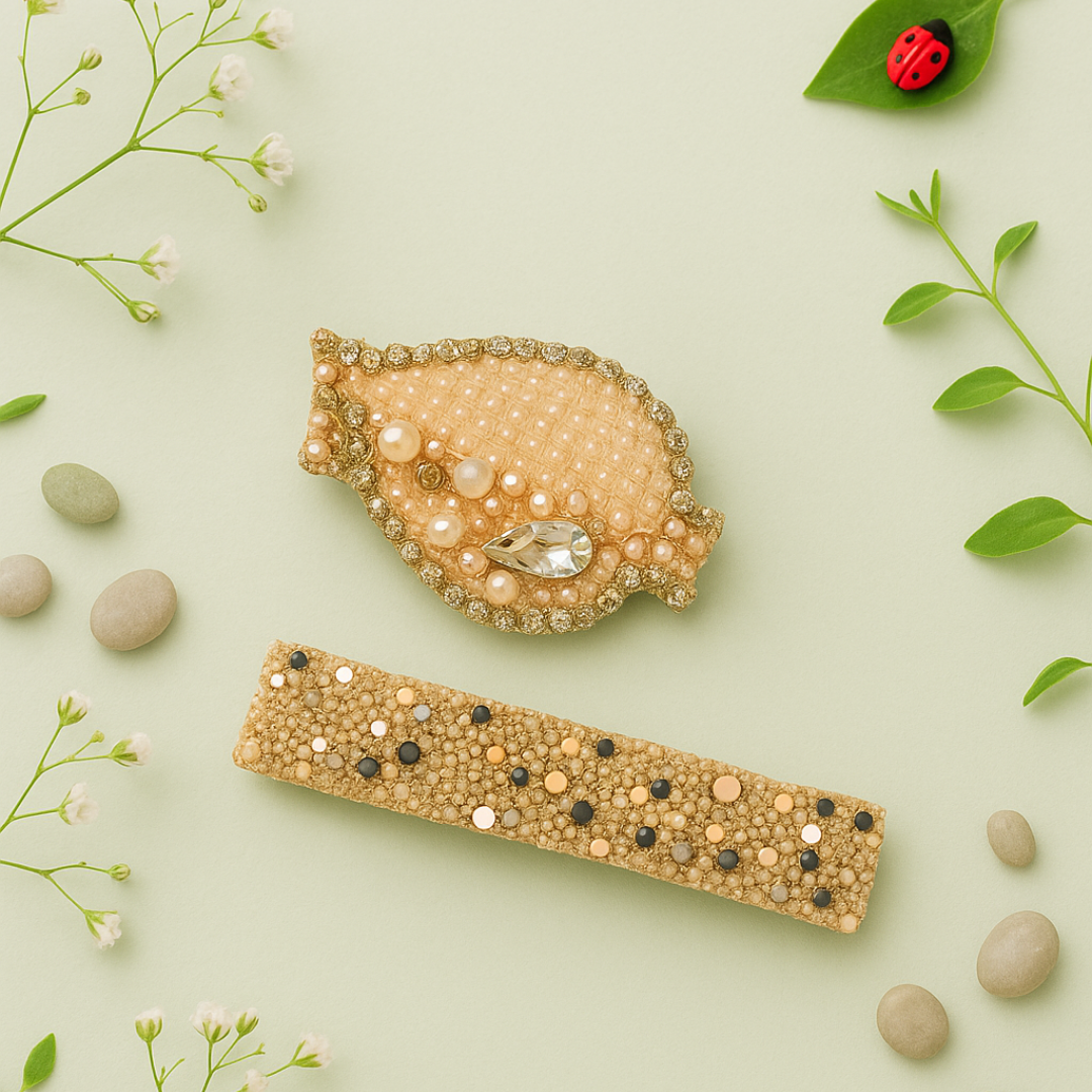 Light Gold Beaded Leaf Clip for Girls