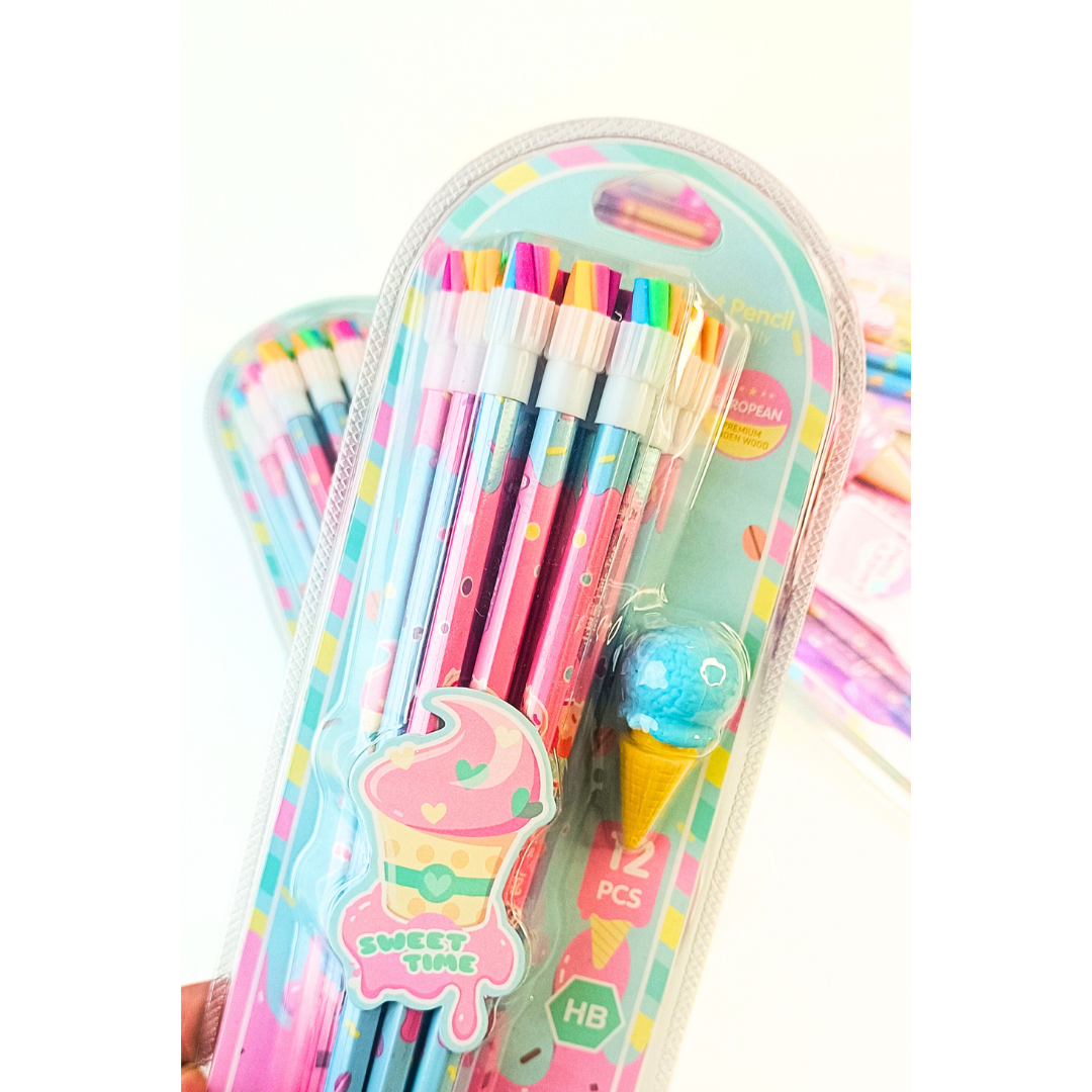 12 ice cream pencils with cone eraser 