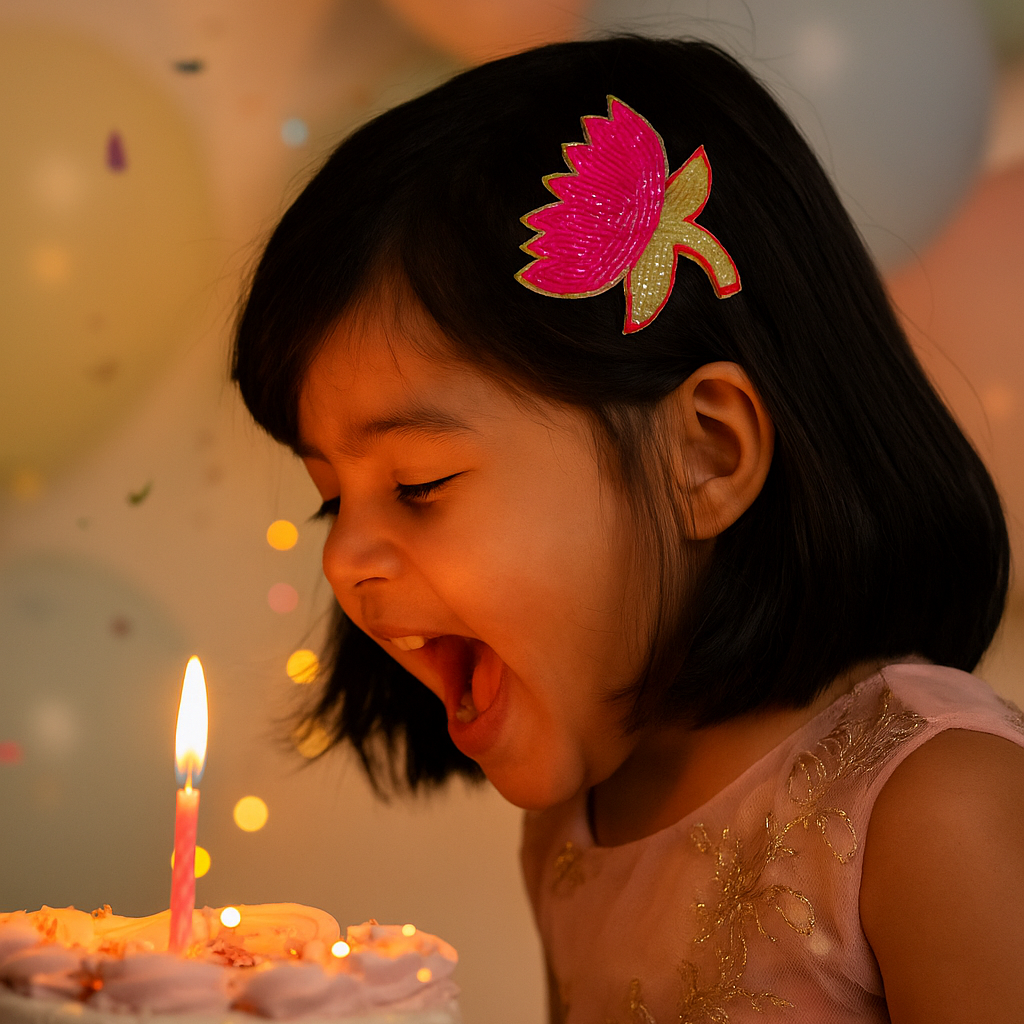 Beaded Dark Pink Lotus & Flower Pair Combo Alligator Clip