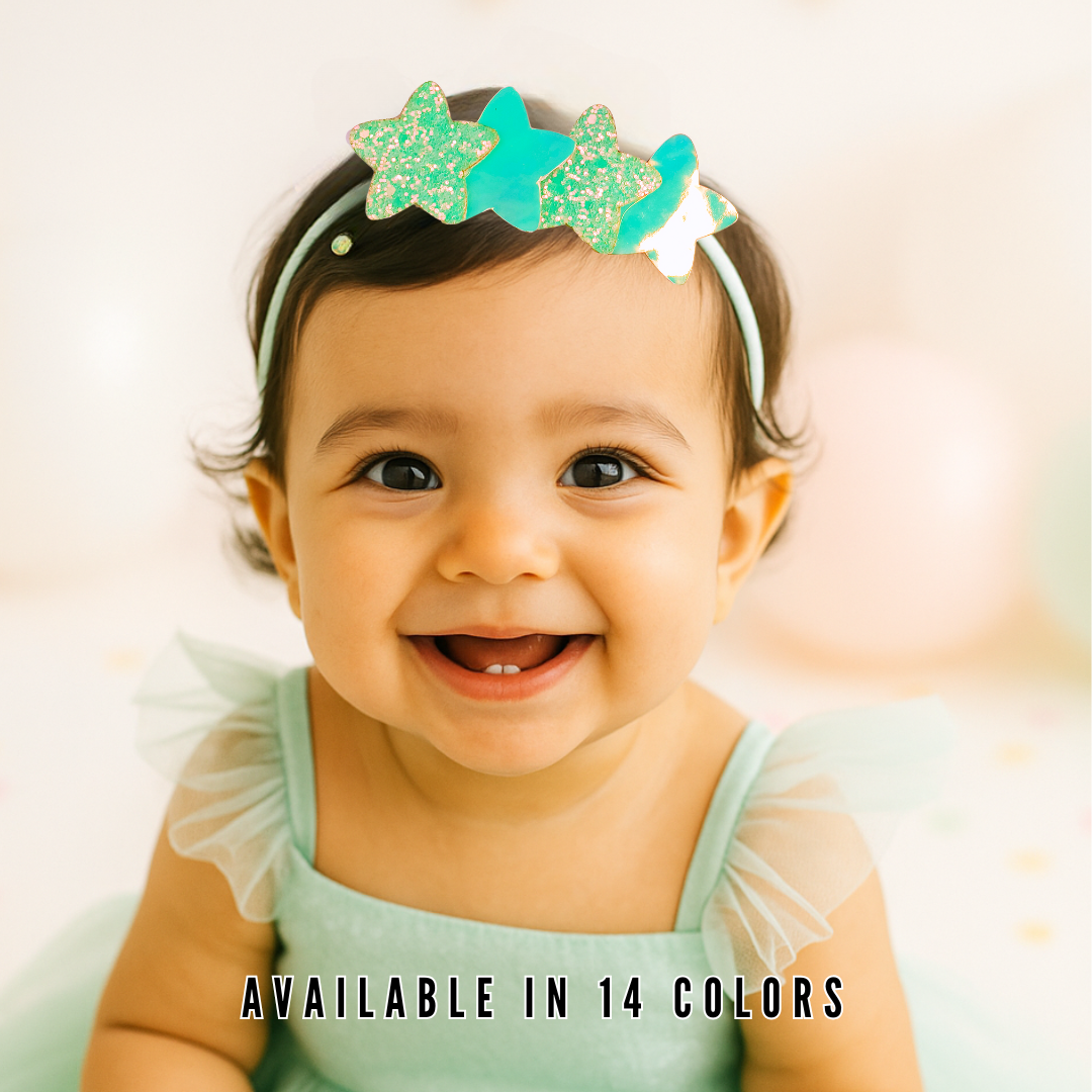 Mint Green 4-Star Soft Headband for baby girls, fresh and trendy toddler accessory