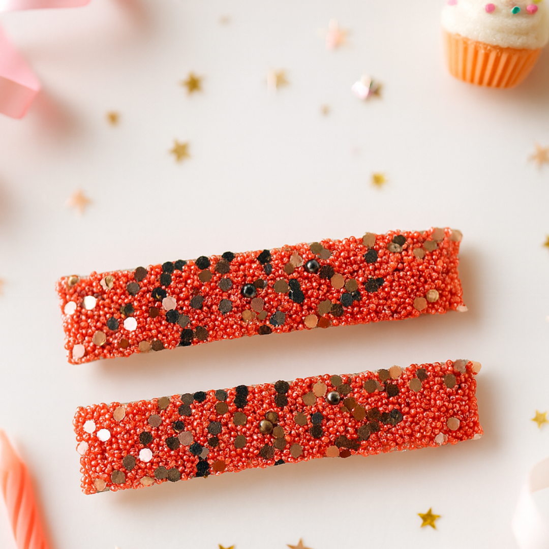 Peach Beaded Alligator Clip Pair for Girls and Moms