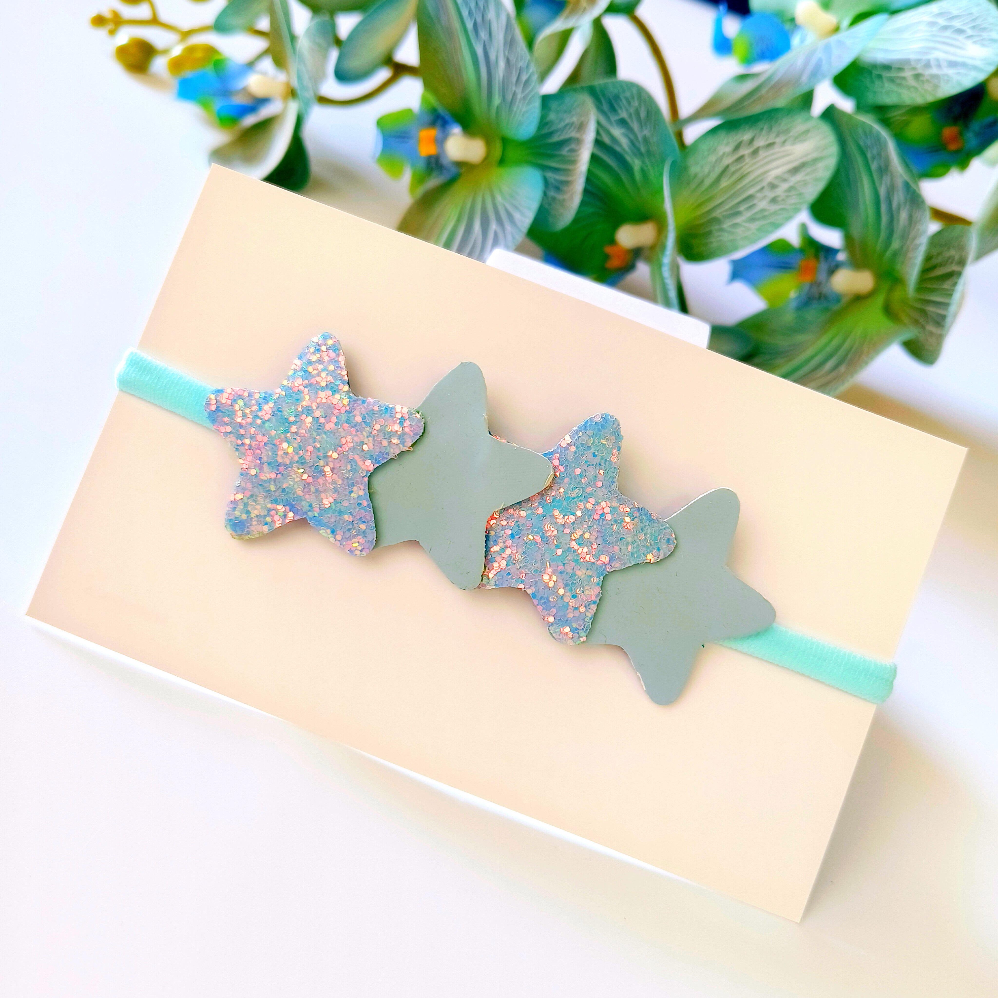Powder Blue 4-Star Soft Headband for babies, unisex toddler hair accessory