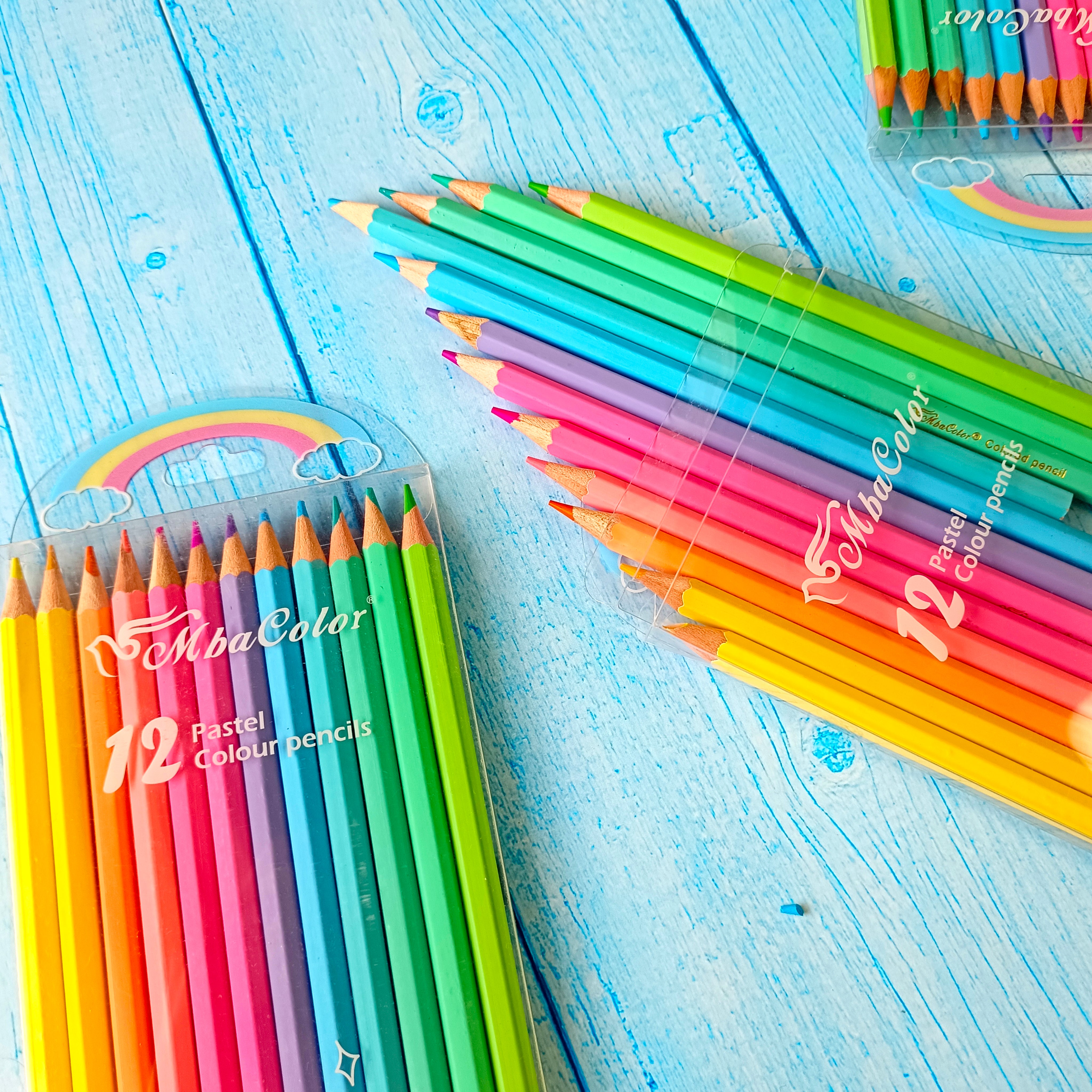 12 pastel rainbow color pencils for kids and artists