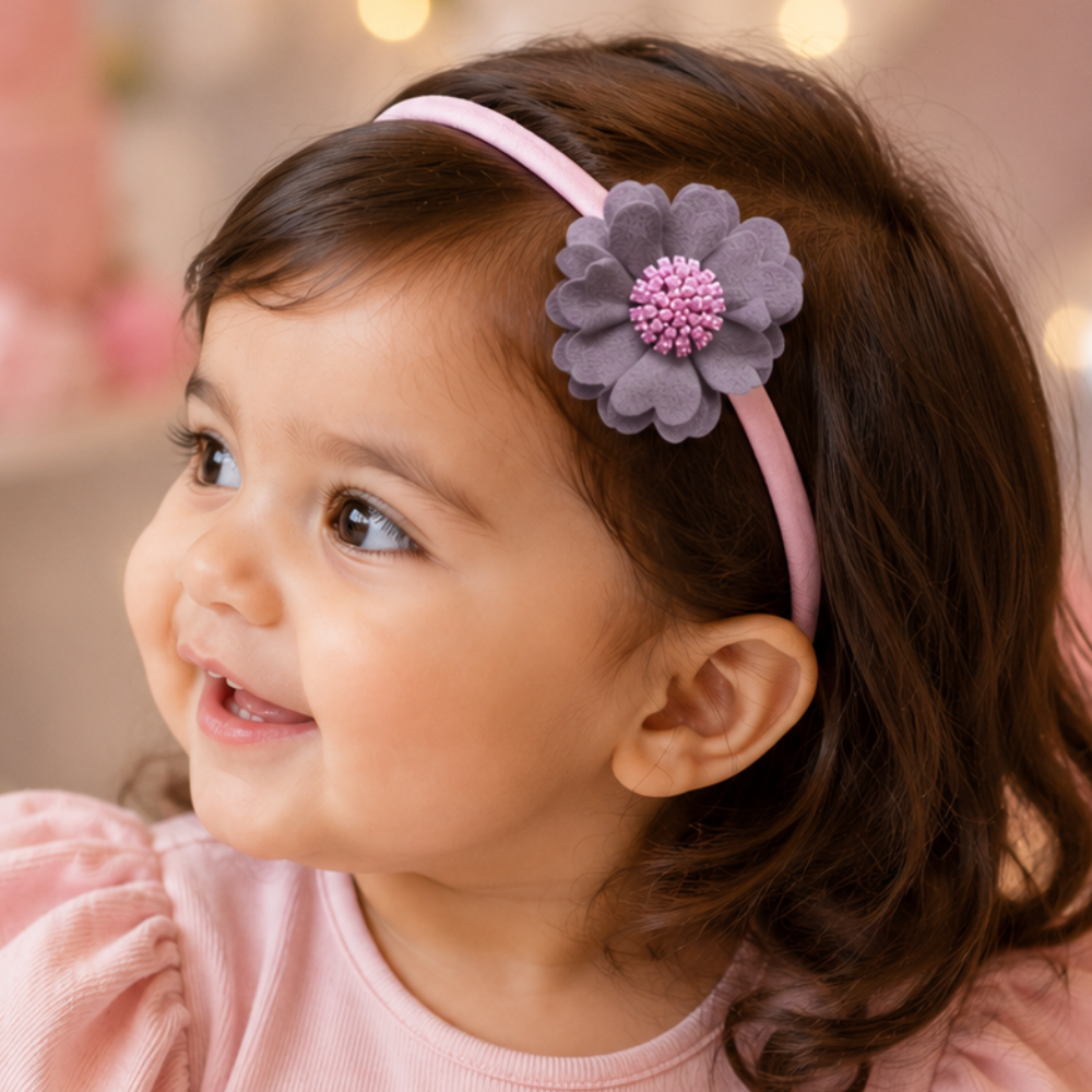 Soft scalloped flower baby headband for girls with handcrafted 6 cm floral design in 14 colors for infants and toddlers aged 0–3 years