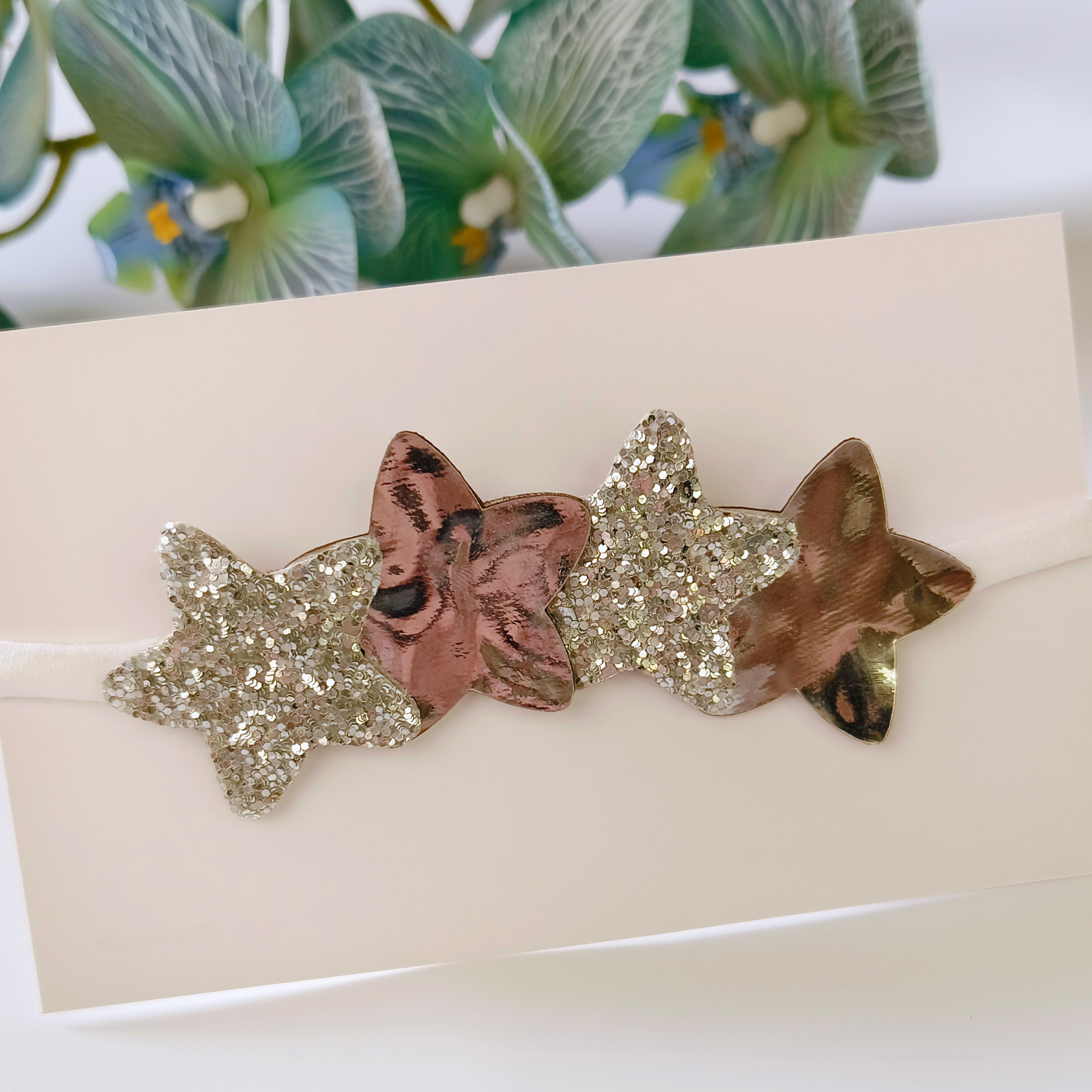 Silver 4-Star Soft Headband for babies, glittery party toddler accessory