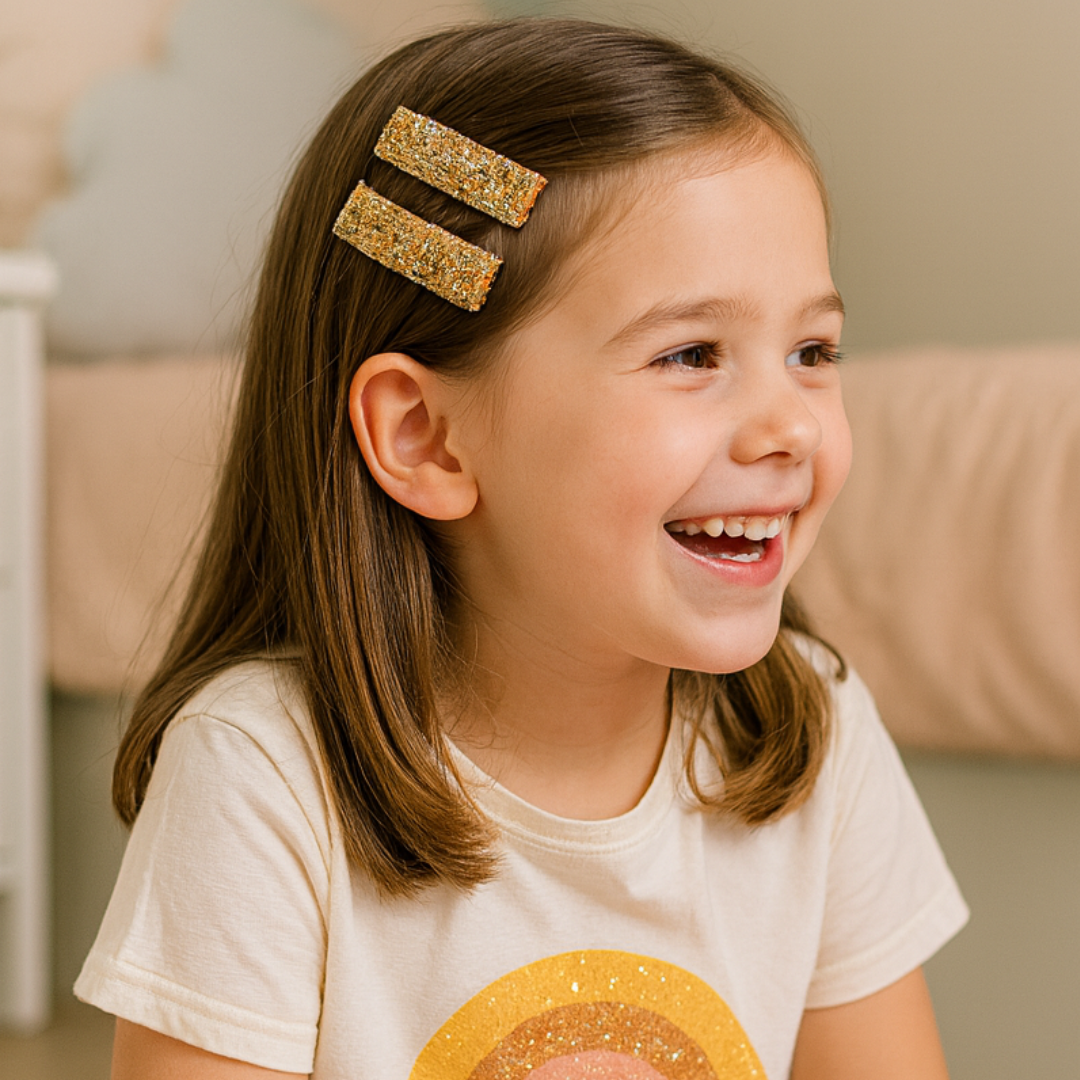 Light Golden Beaded Alligator Clips – Party Wear Kids Accessories