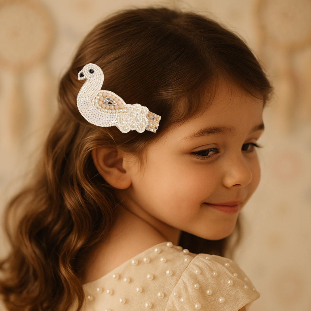 swan beaded hair clip for girls