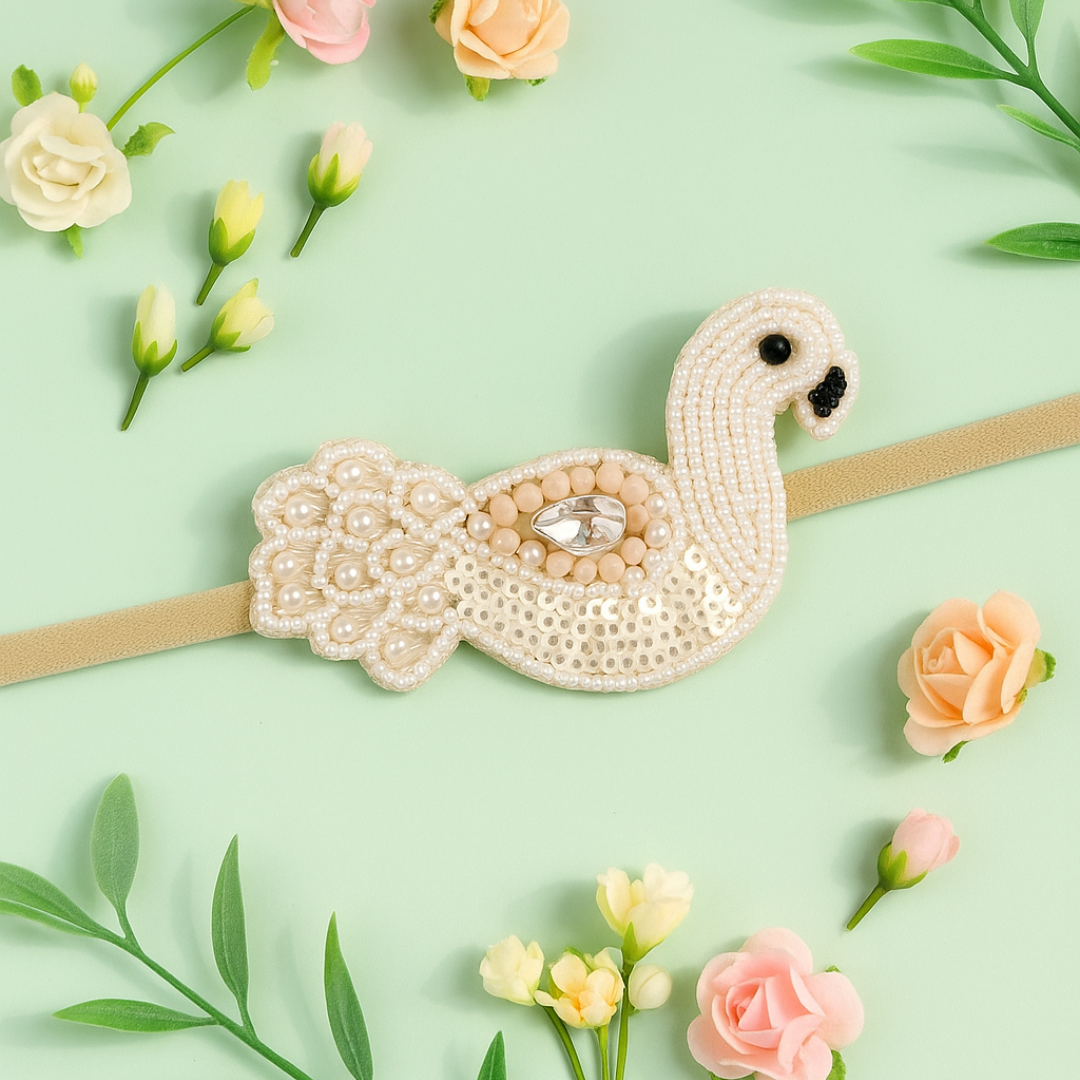 Pearl Swan Beaded Headband for Babies