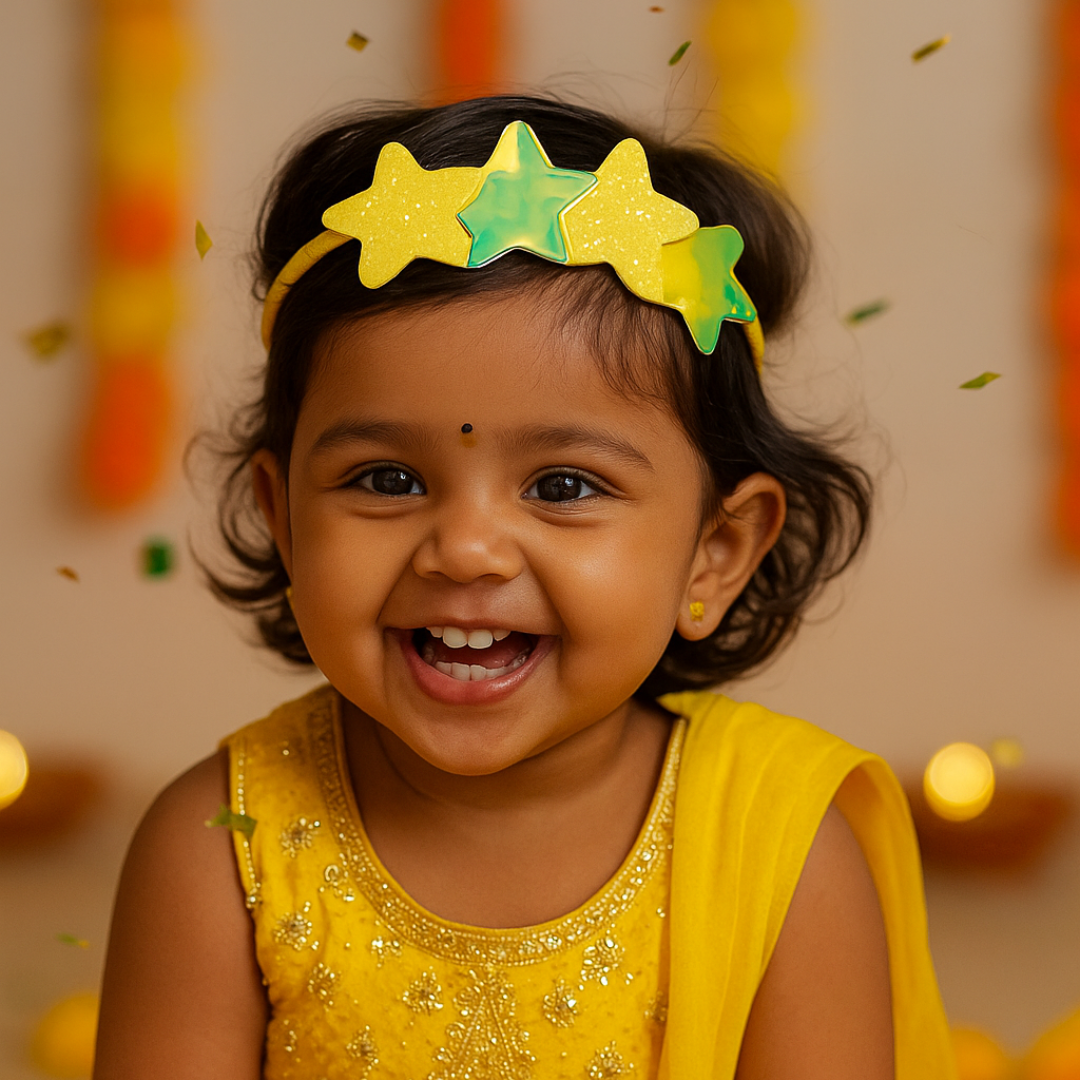 Yellow 4-Star Soft Headband for toddlers, cute festive baby hair accessory