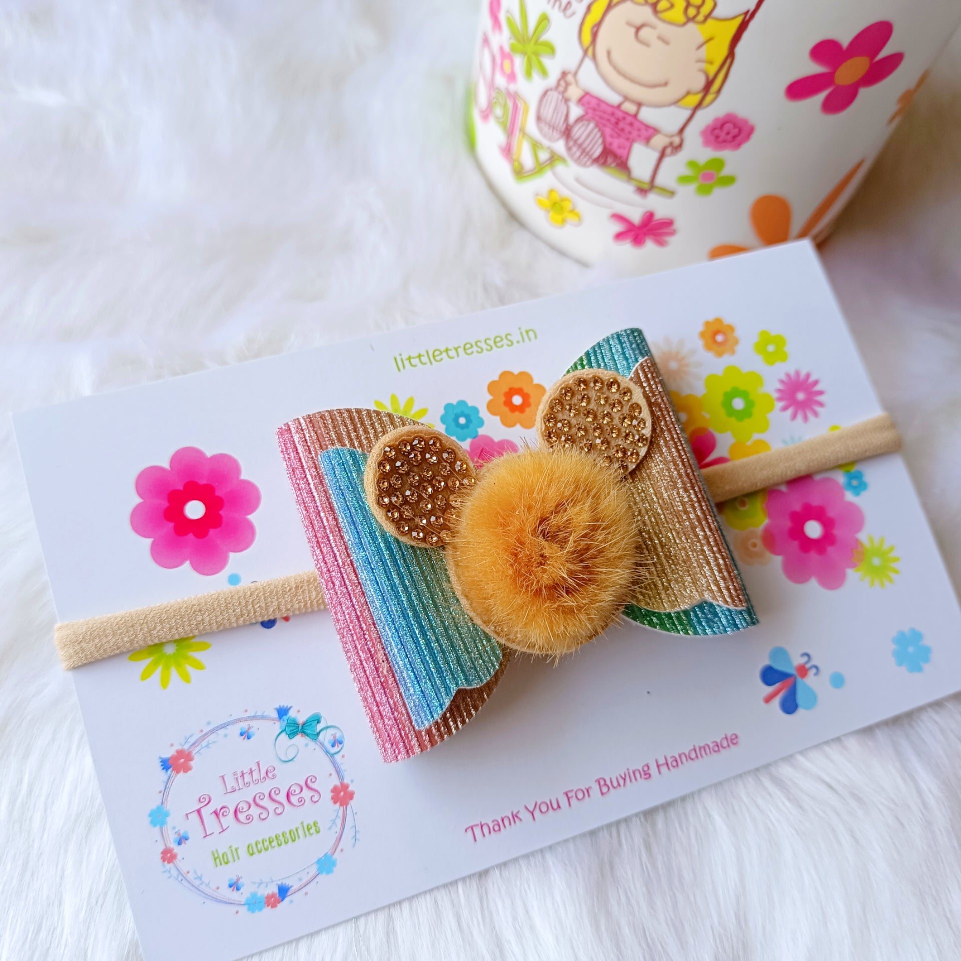 Double Layered fur Bow soft headband - Multicolor