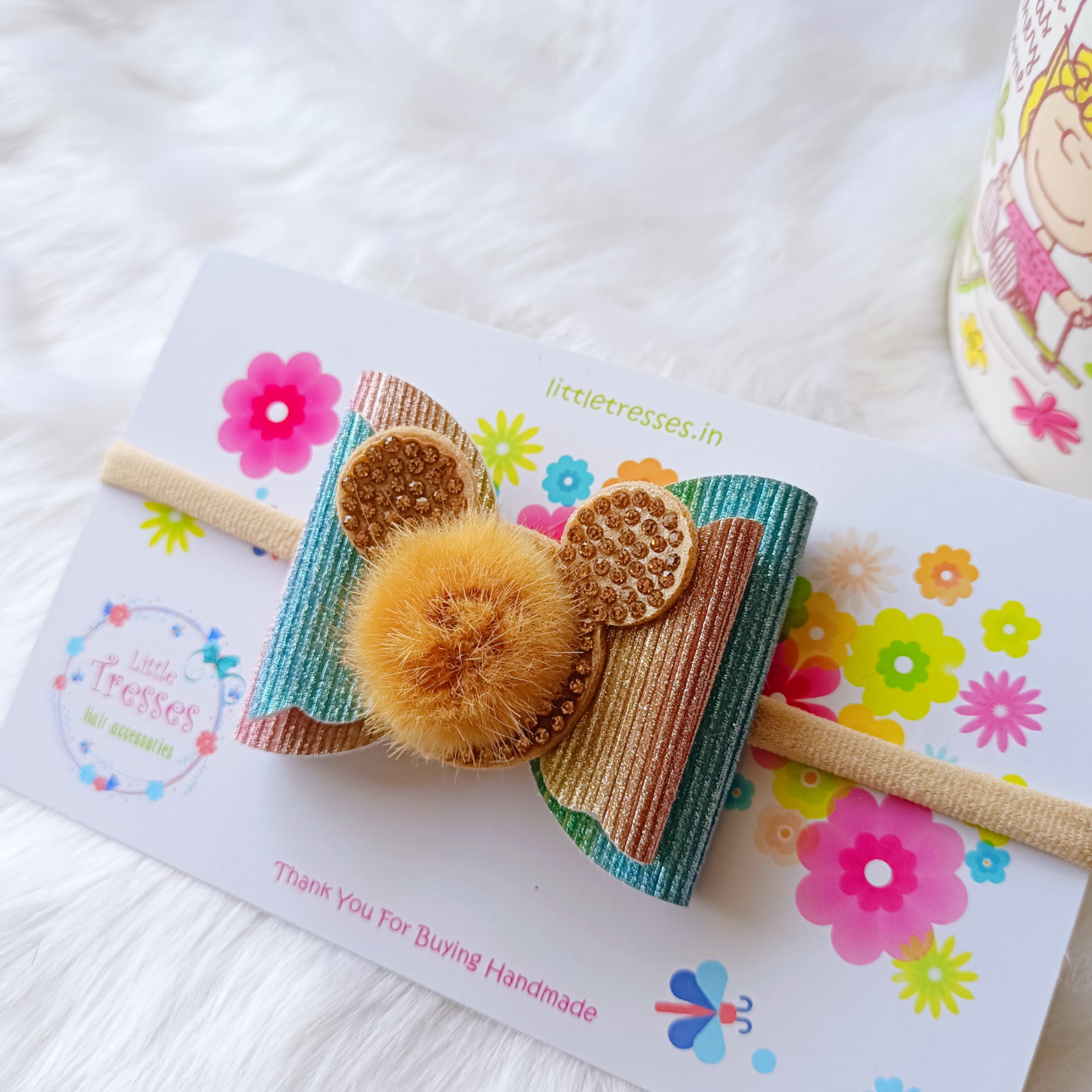 Double Layered fur Bow soft headband - Multicolor