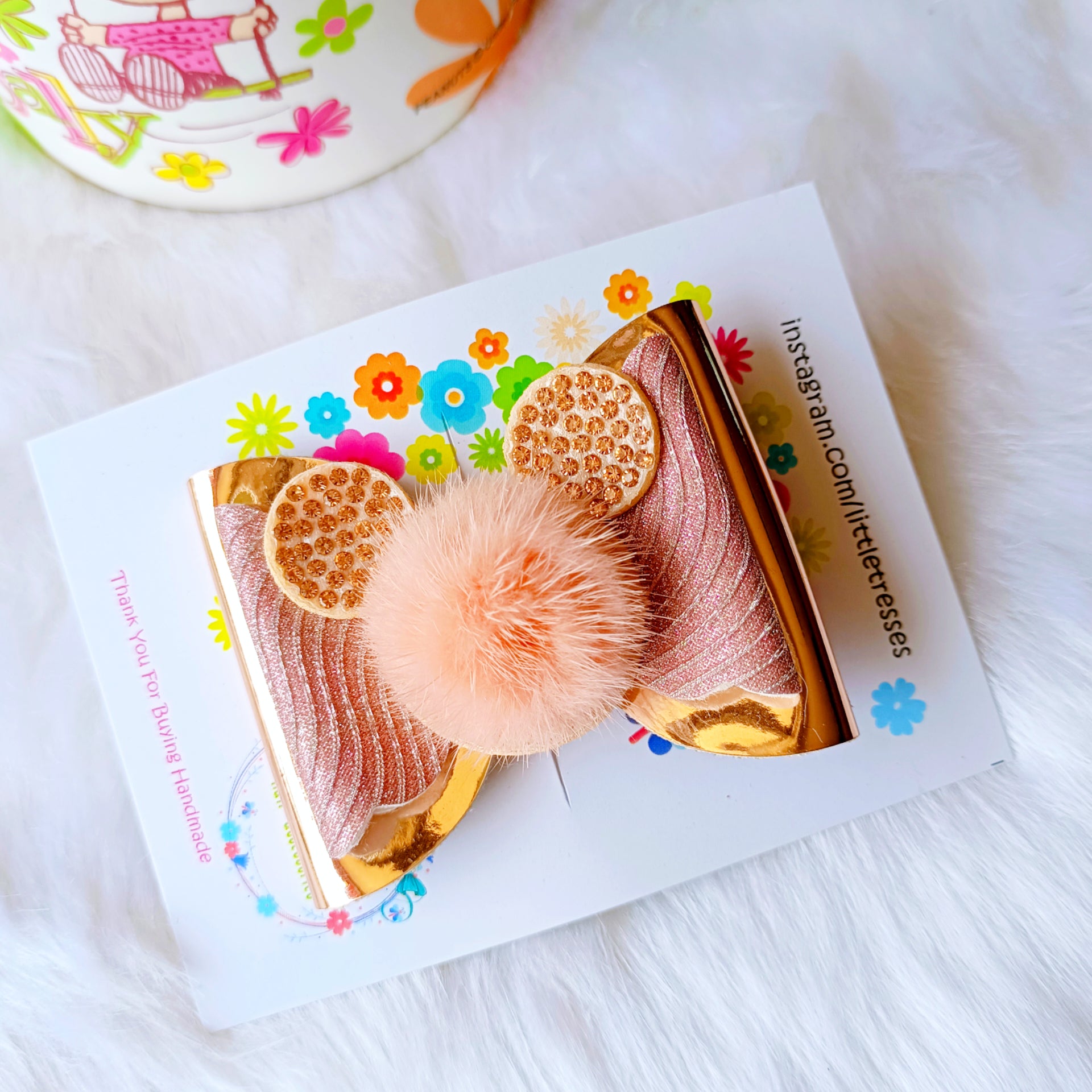 Little Tresses Fur Bow Alligator Clip - Rose Gold