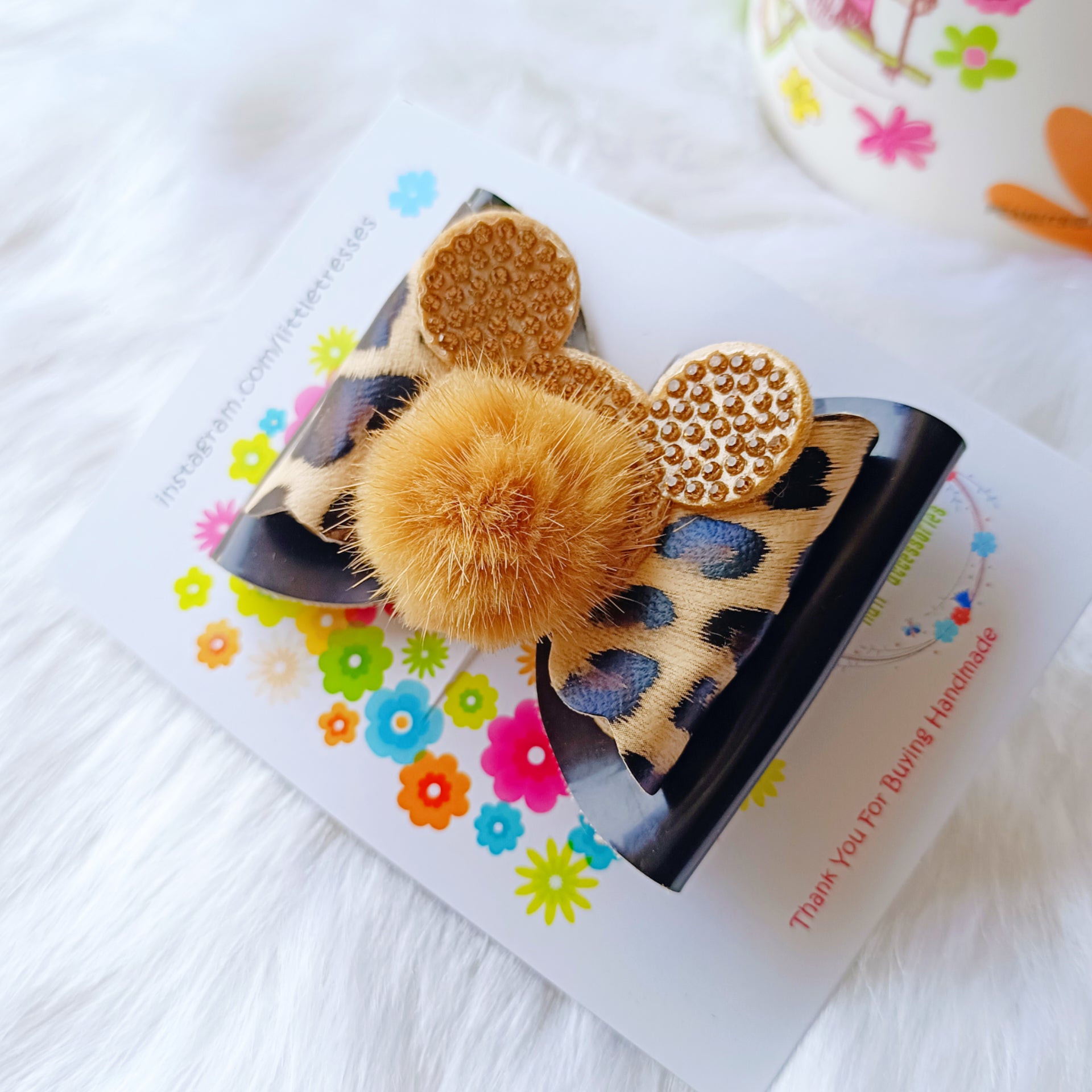 Fur Bow Alligator Clip - Leopard Print