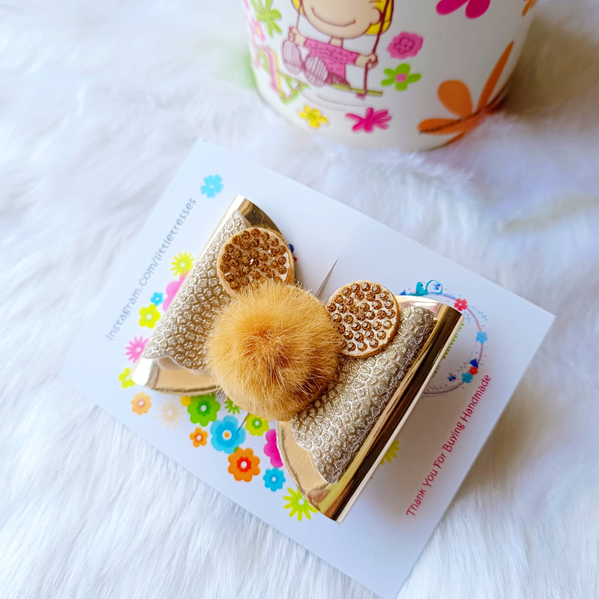 Fur Bow Alligator Clip - Golden