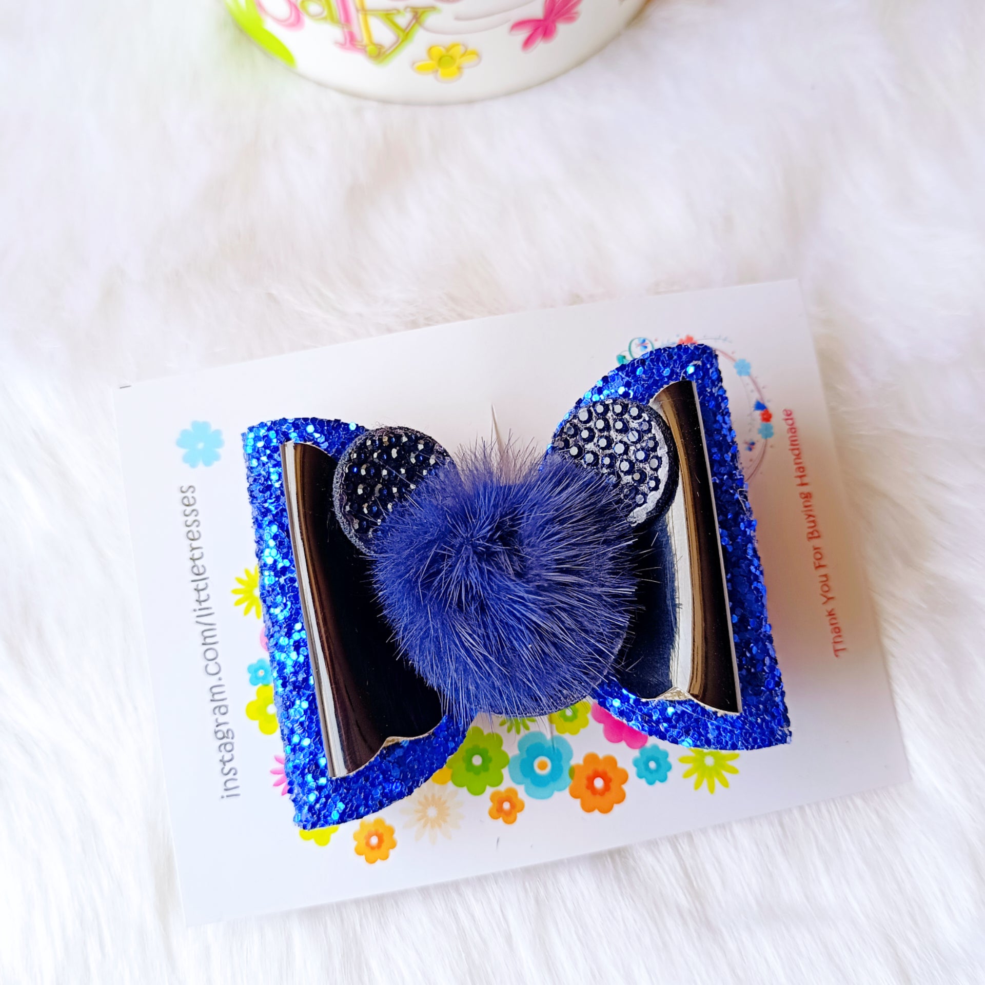 Little Tresses Fur Bow Alligator Clip - Blue