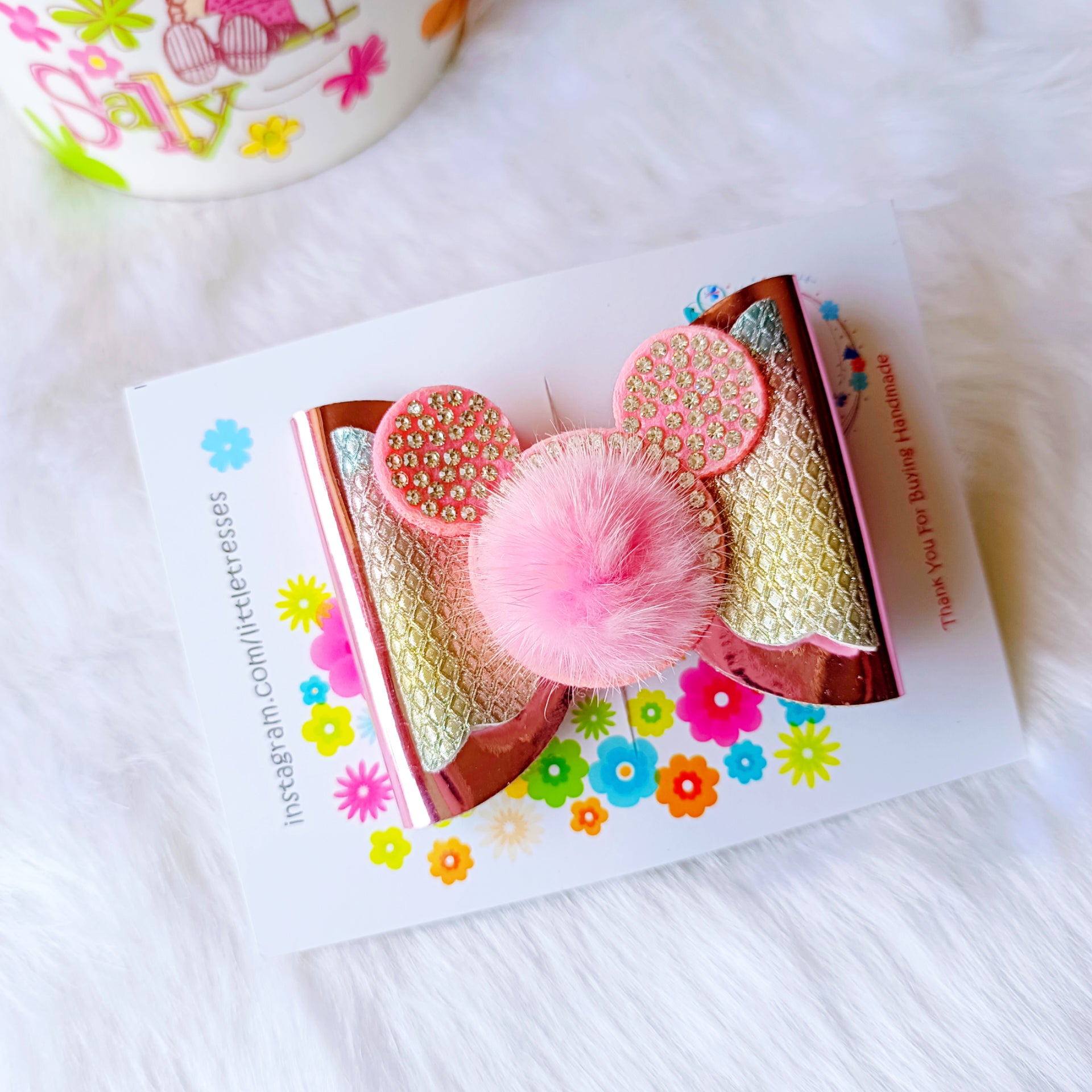 Little Tresses Fur Bow Alligator Clip - Light Pink