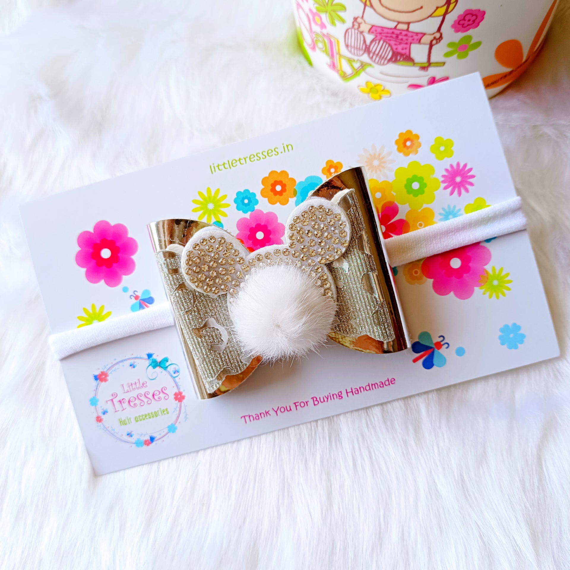 Silver Double Layered fur Bow soft headband