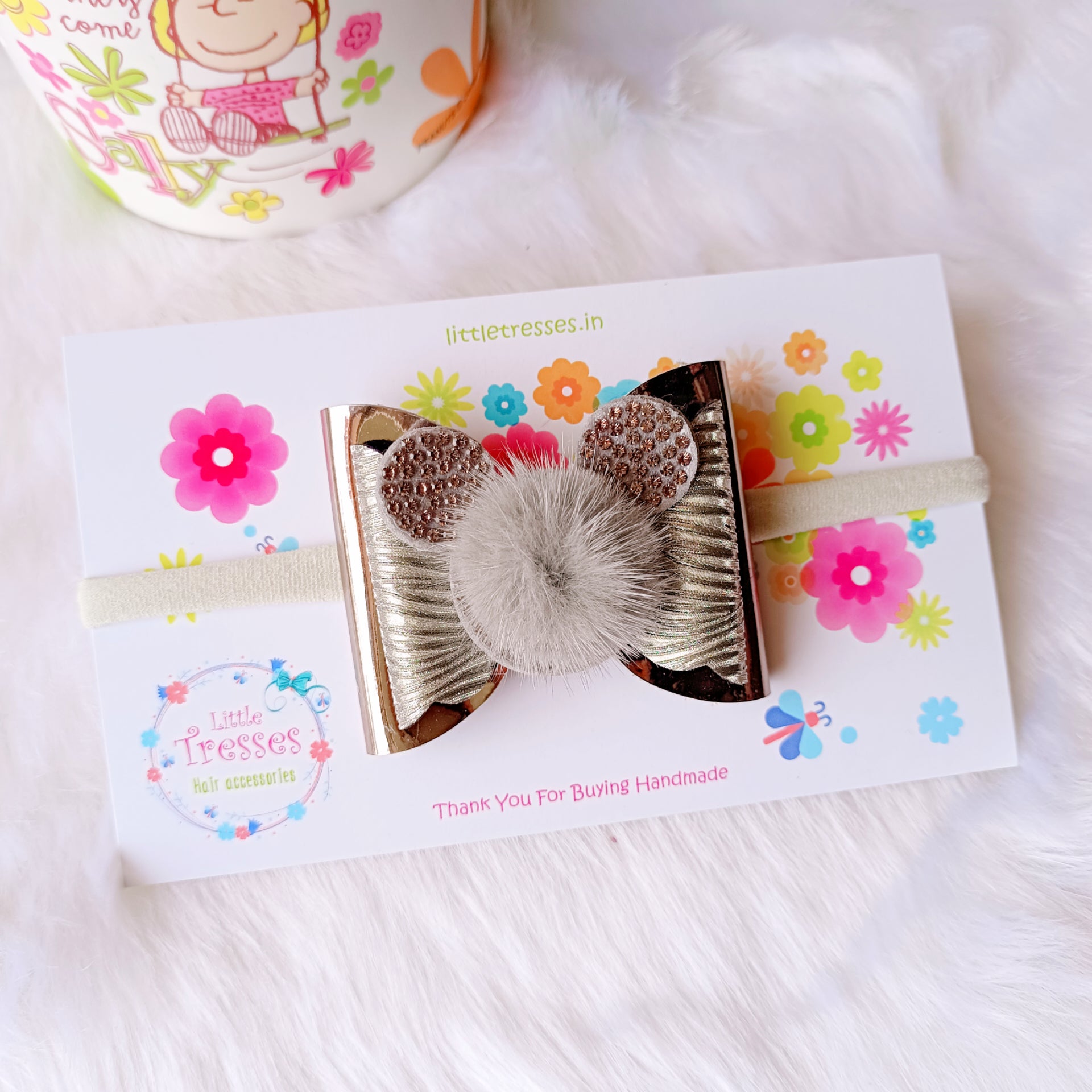 Gunmetal Double Layered fur Bow soft headband