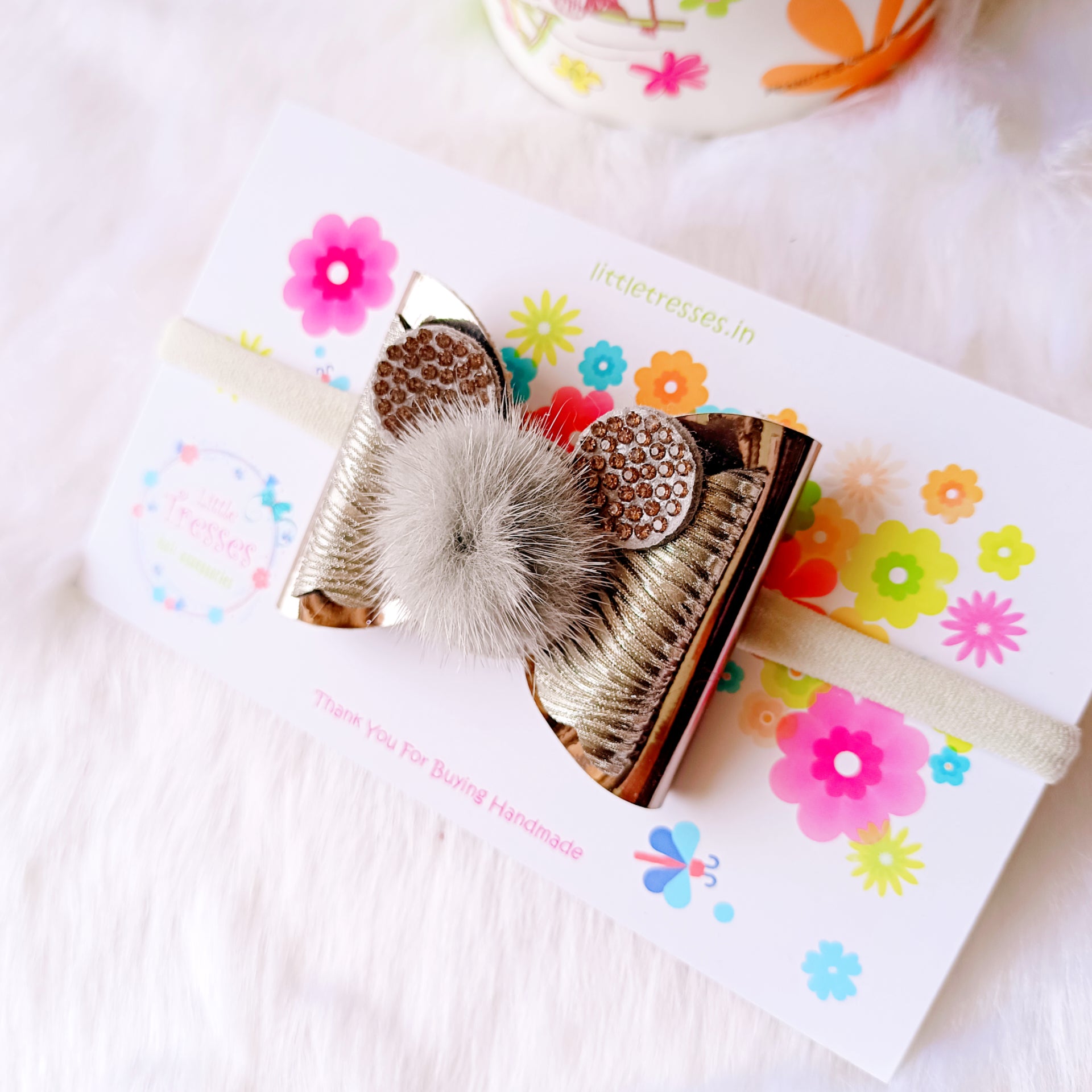 Gunmetal Double Layered fur Bow soft headband