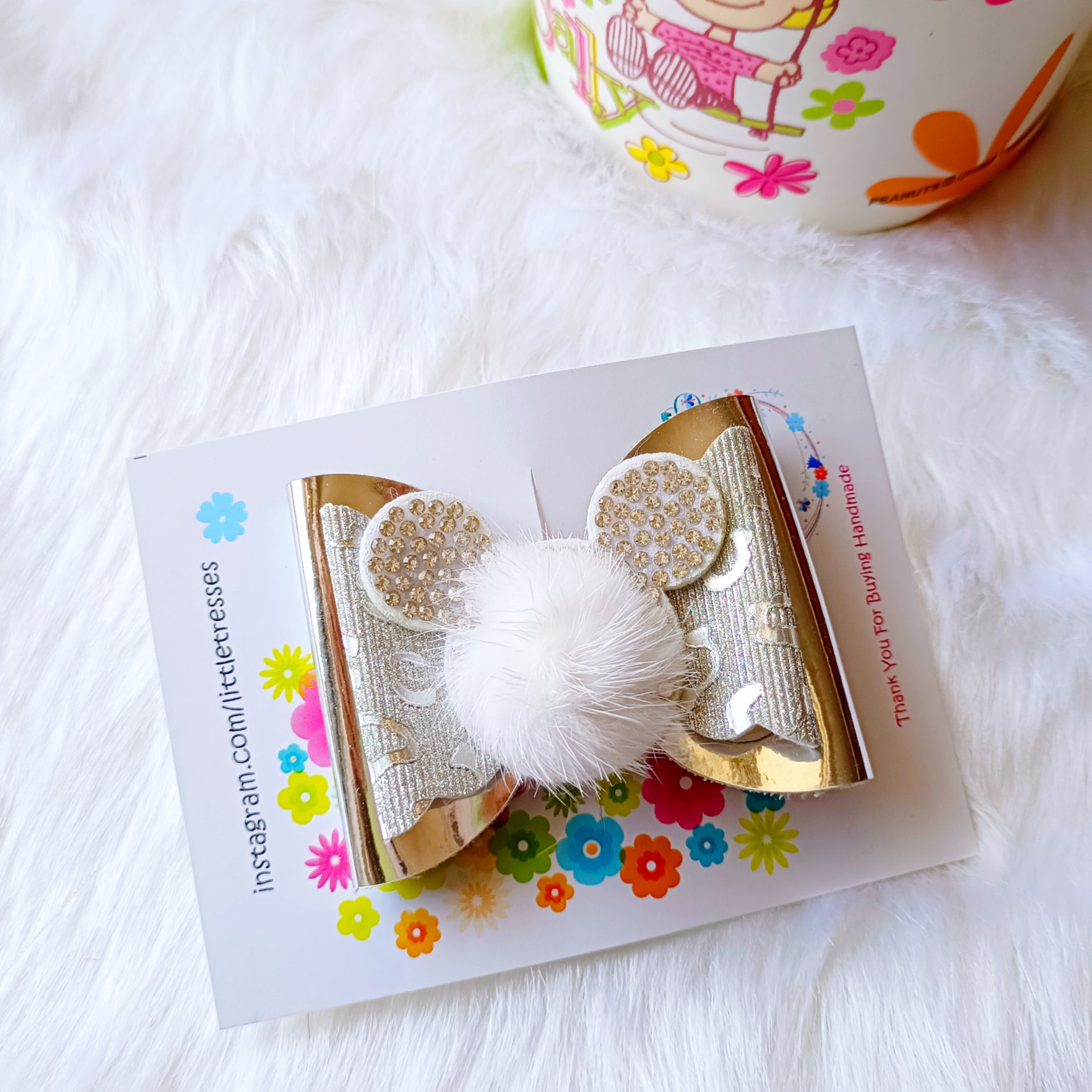 Little Tresses Fur Bow Alligator Clip - Silver