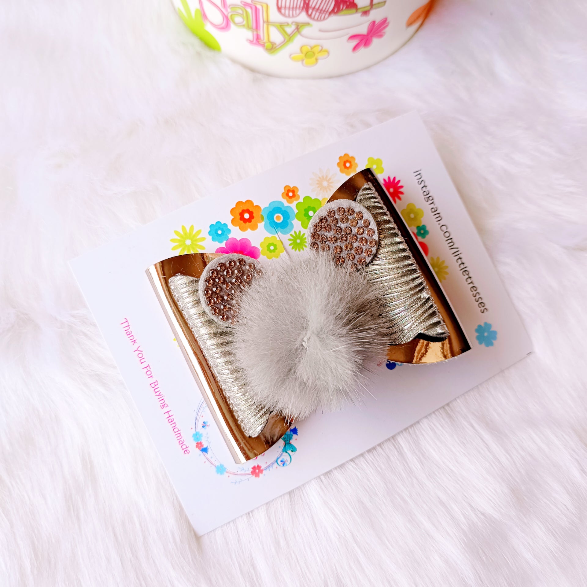 Little Tresses Fur Bow Alligator Clip - Gunmetal