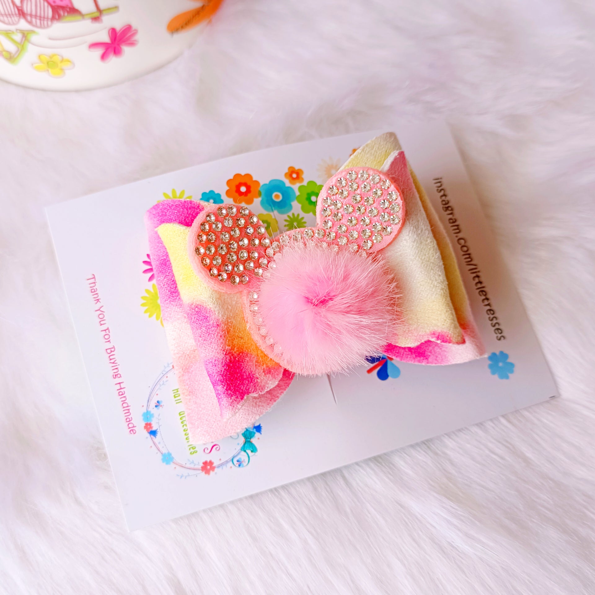 Fur Color Splash Bow Alligator Clip - Pink