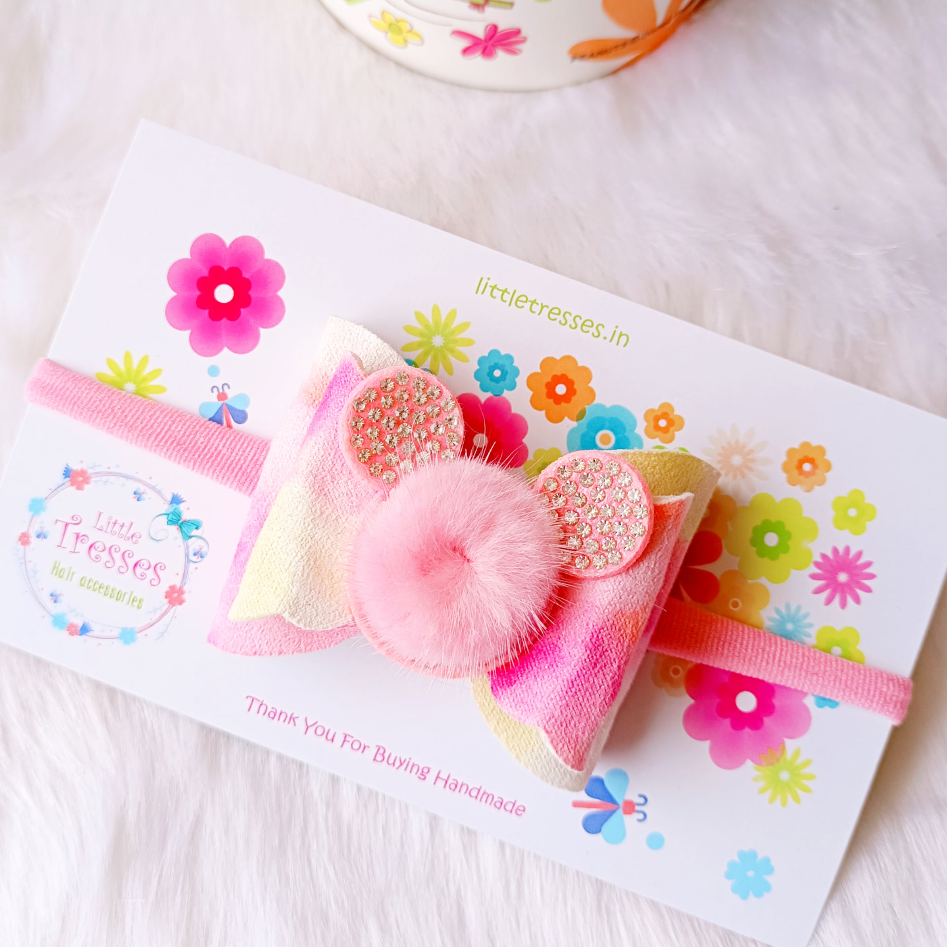 Pink Color Splash Double Layered fur Bow soft headband