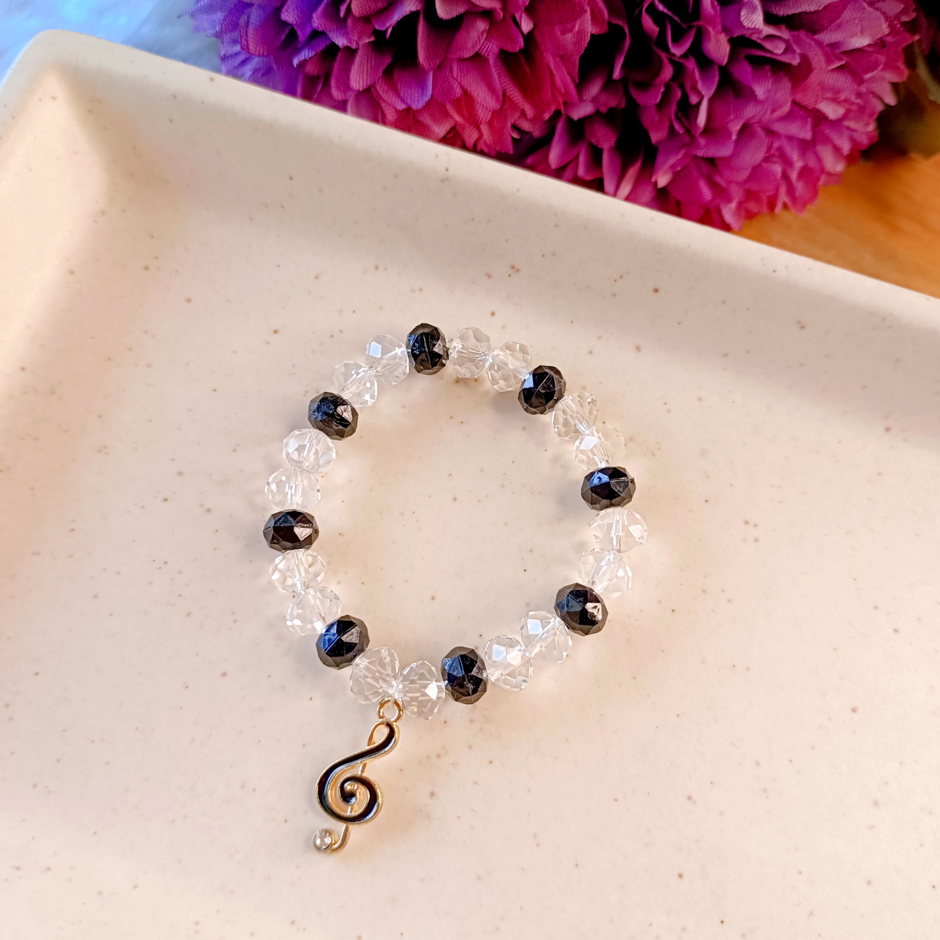 Music Notes Black Pendant & Bracelet Set