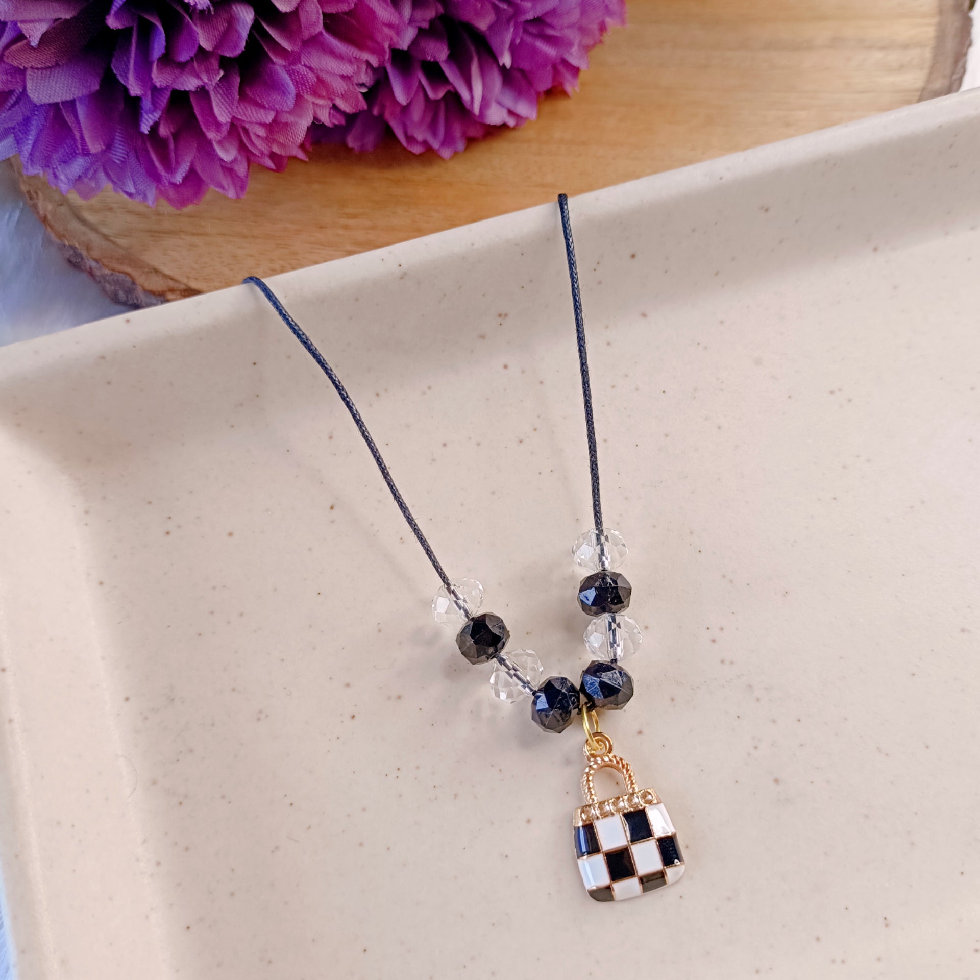 Little Black Purse Pendant & Bracelet Set