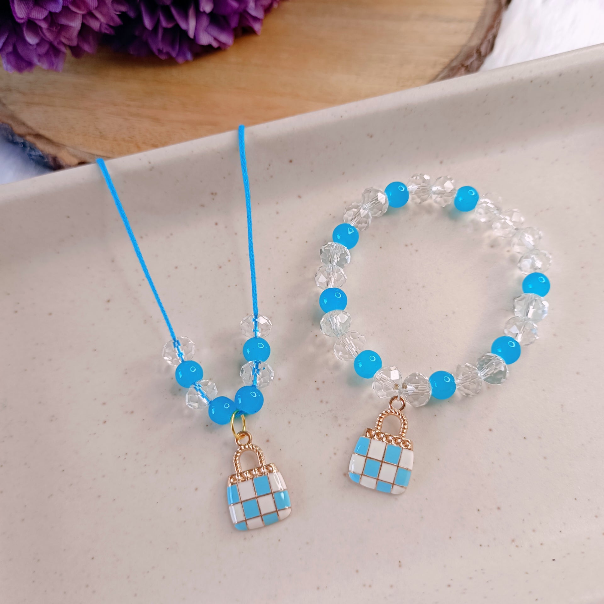 Little Blue Purse Pendant & Bracelet Set