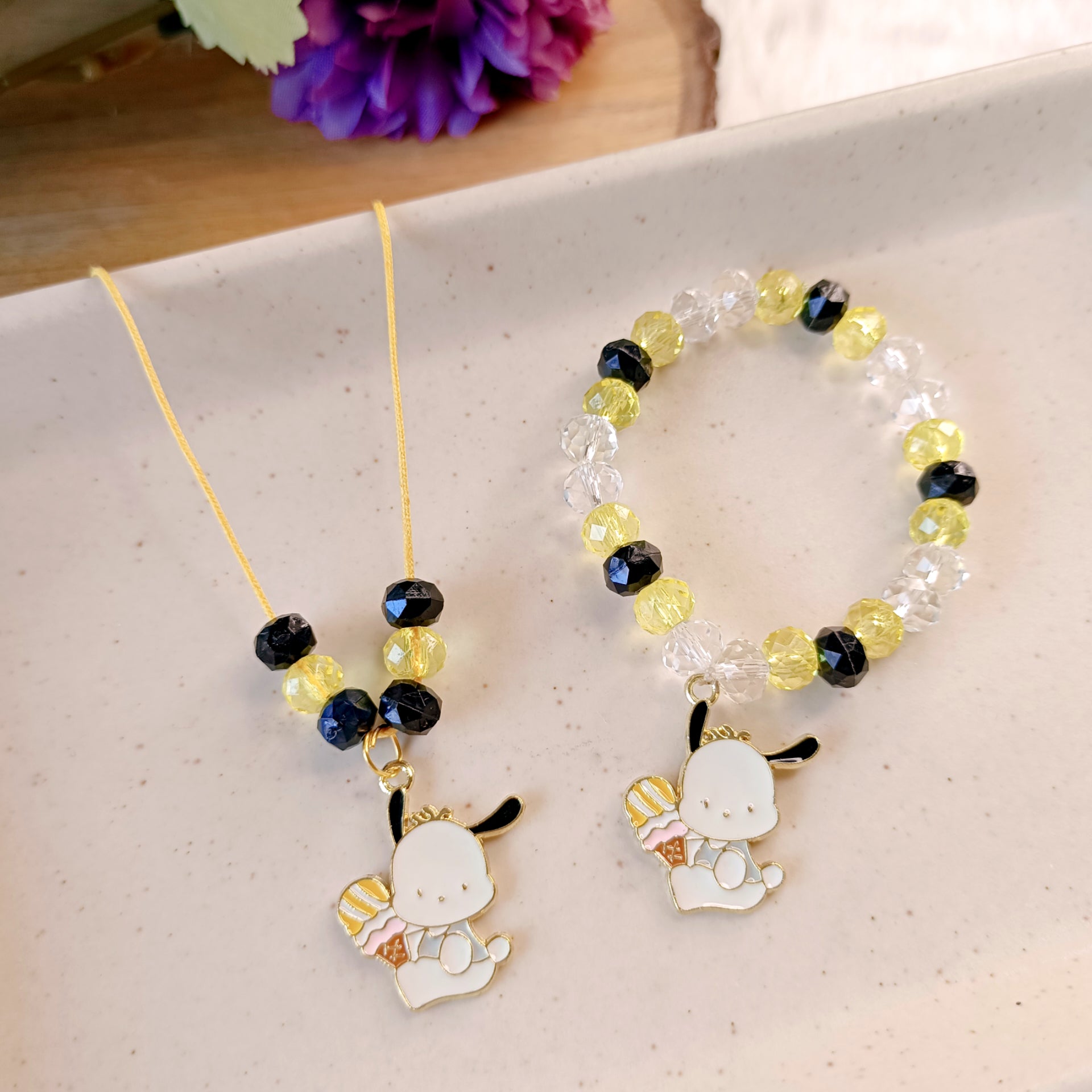 Little Pup with Icecream Pendant & Bracelet Set