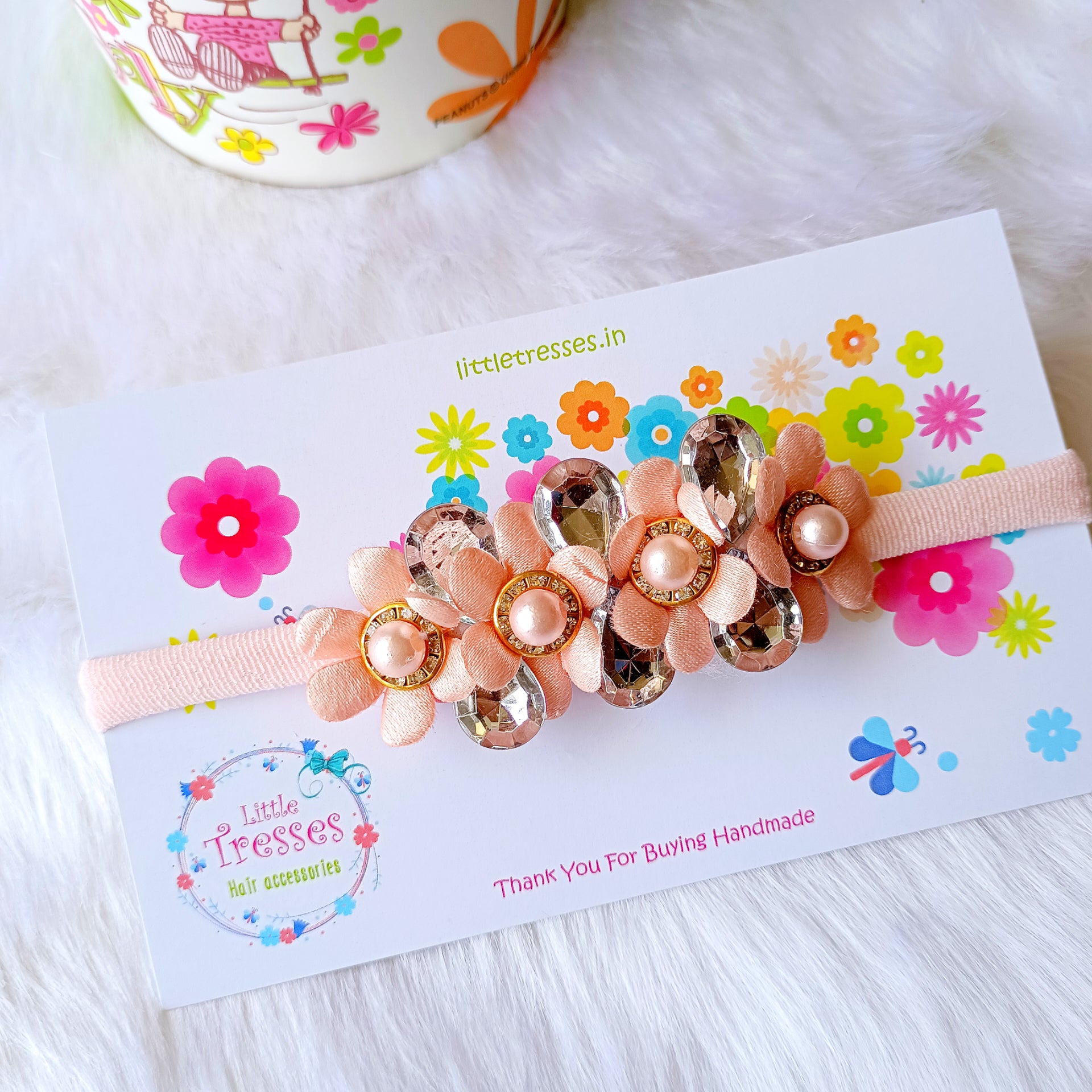 Bubble Flower Soft Stretchable Headband - Peach
