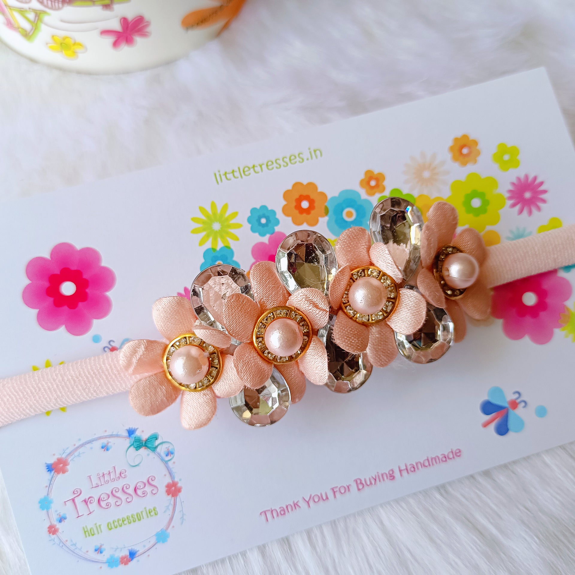 Bubble Flower Soft Stretchable Headband - Peach