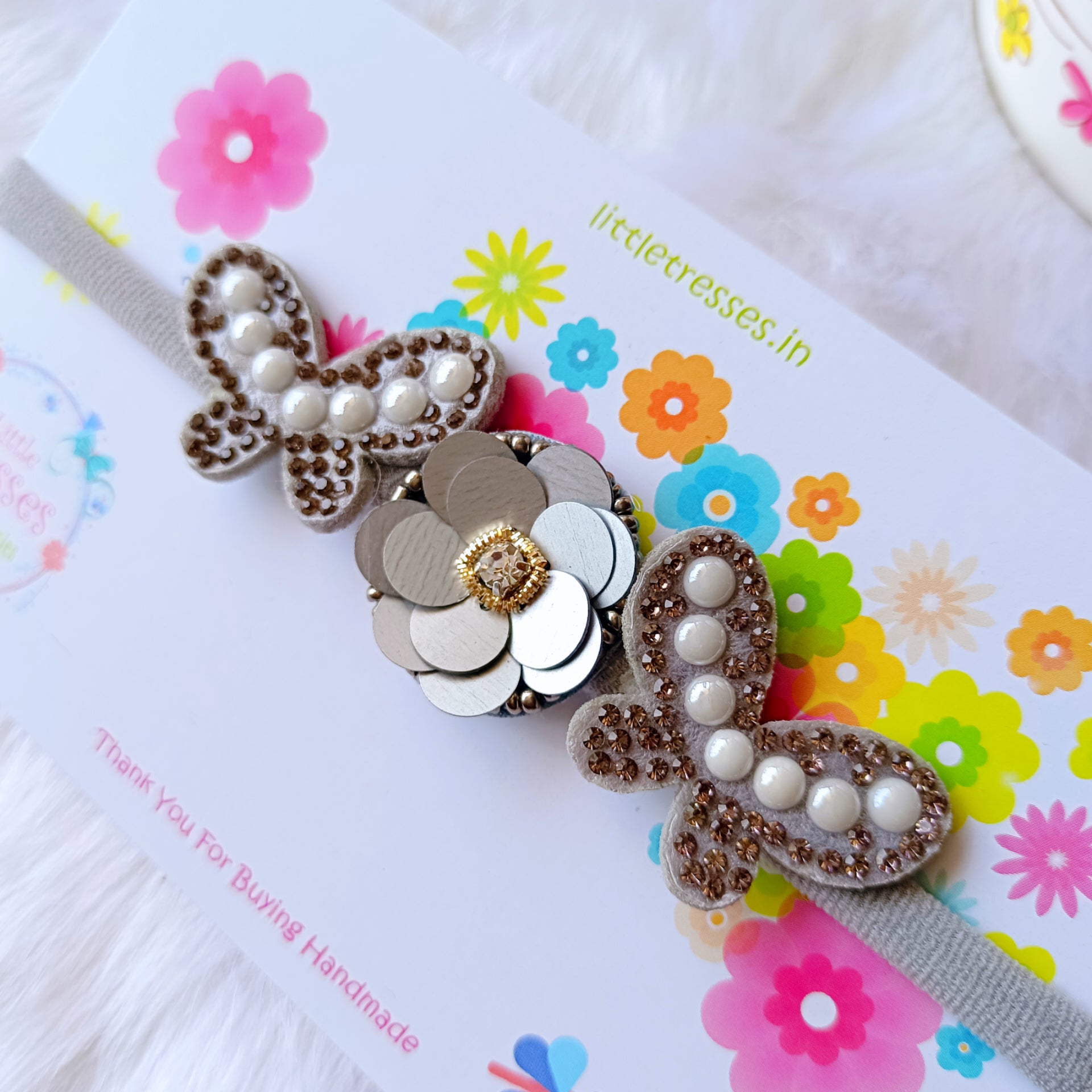 Twin Butterfly Soft Stretchable Headband - Grey