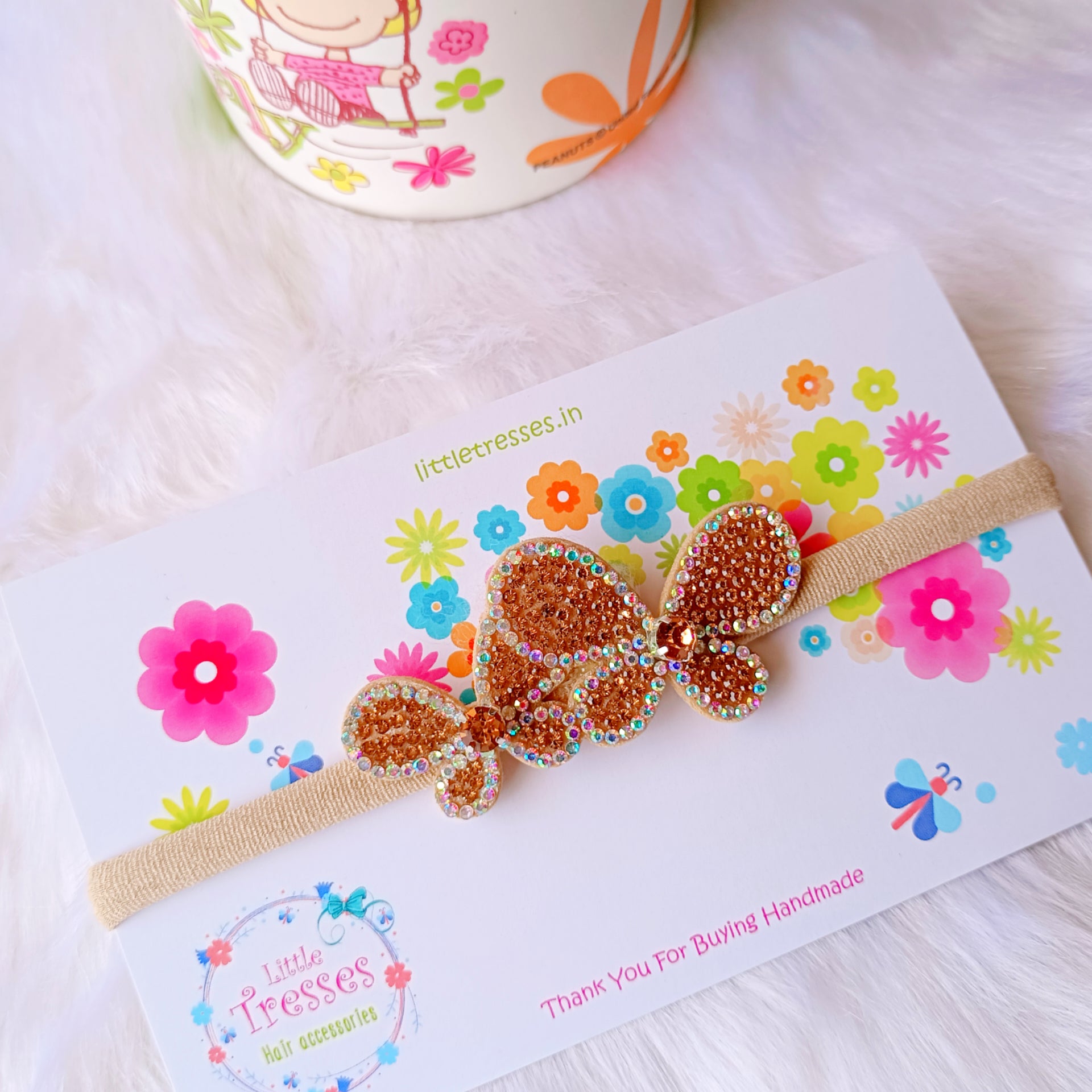 Twin Butterfly Soft Stretchable Headband - Golden