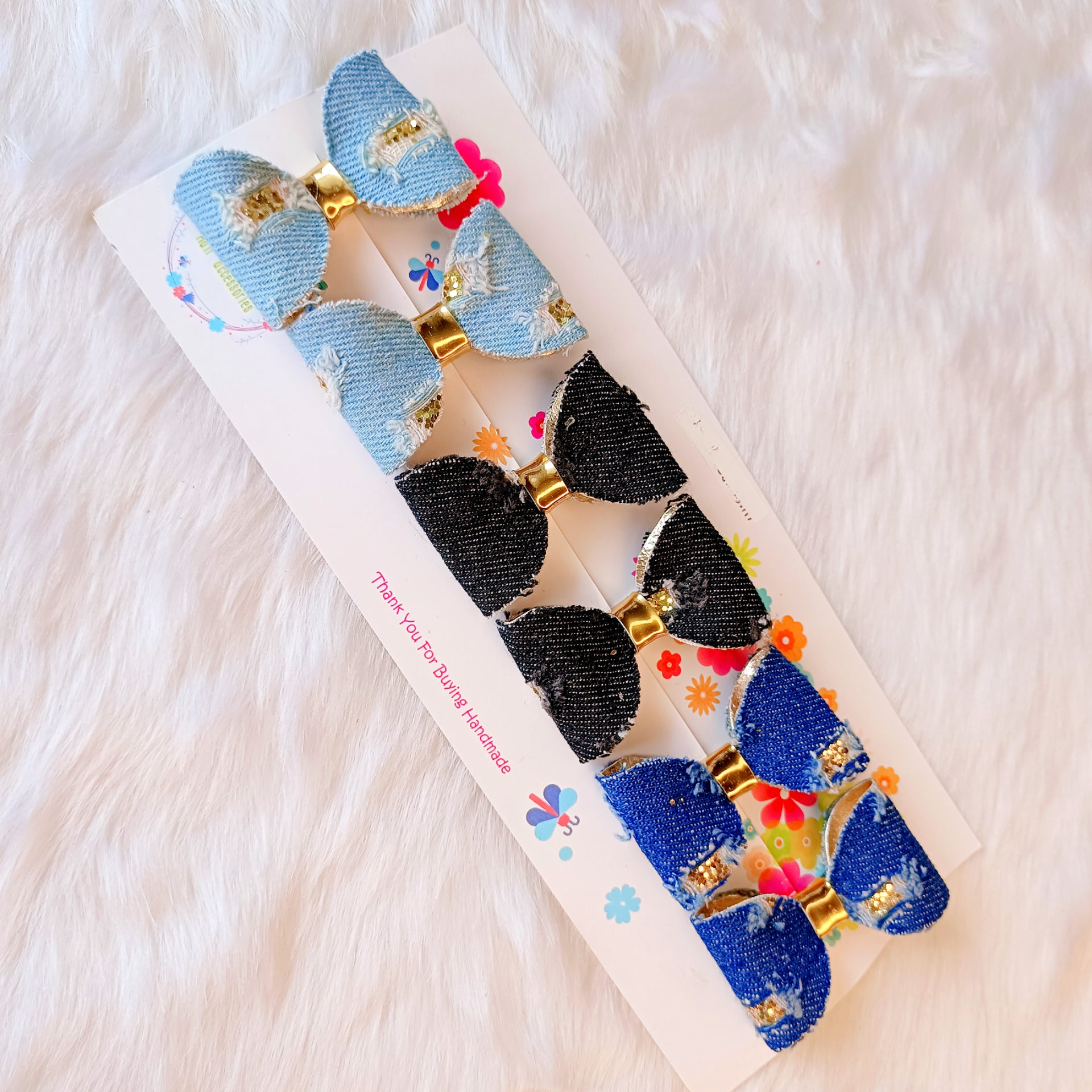 Set of 3 Rugged Denim Clips Pair