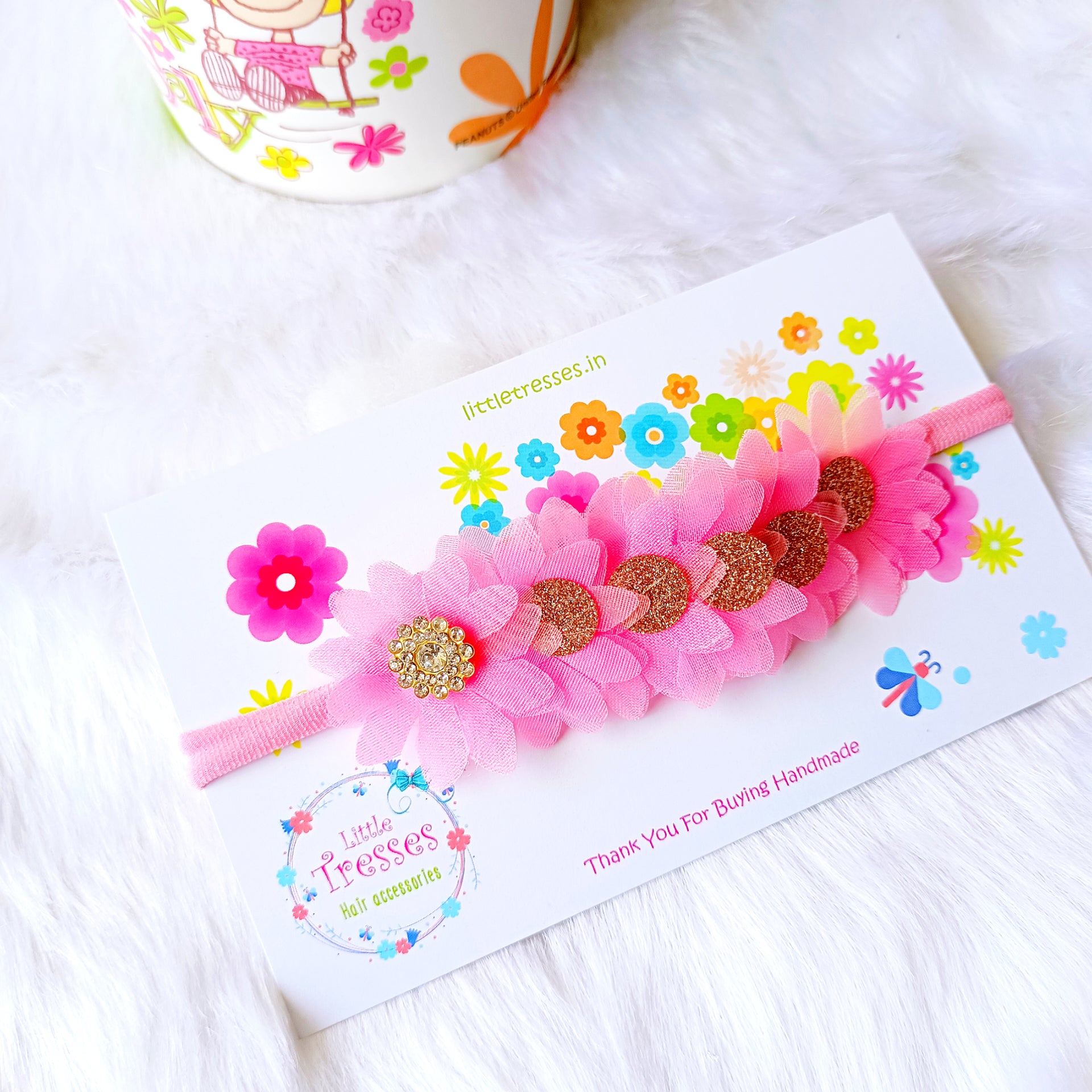 Partywear Flowers Soft Stretchable Headband - Light Pink