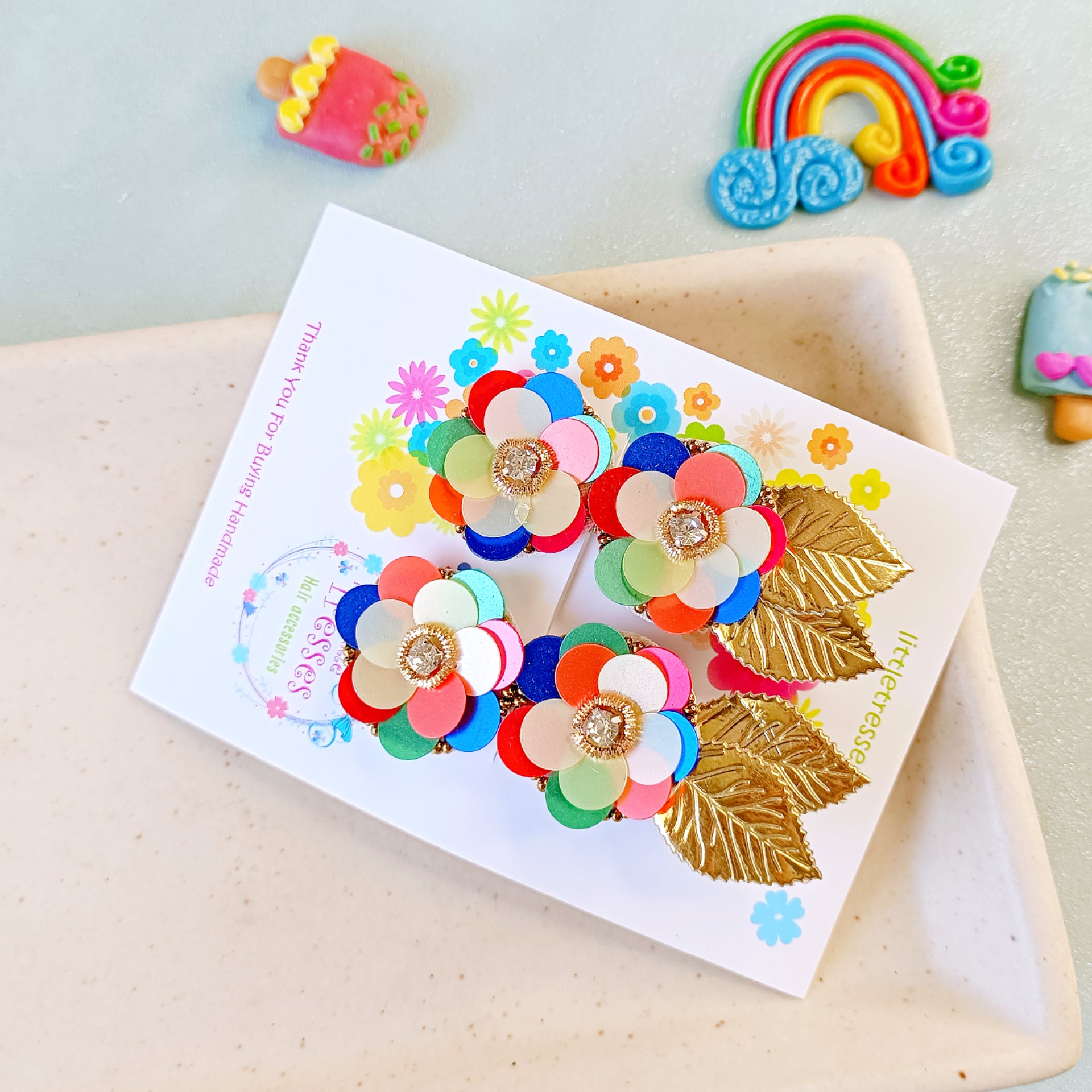 Quirky Flower with Leaves Clip Pair