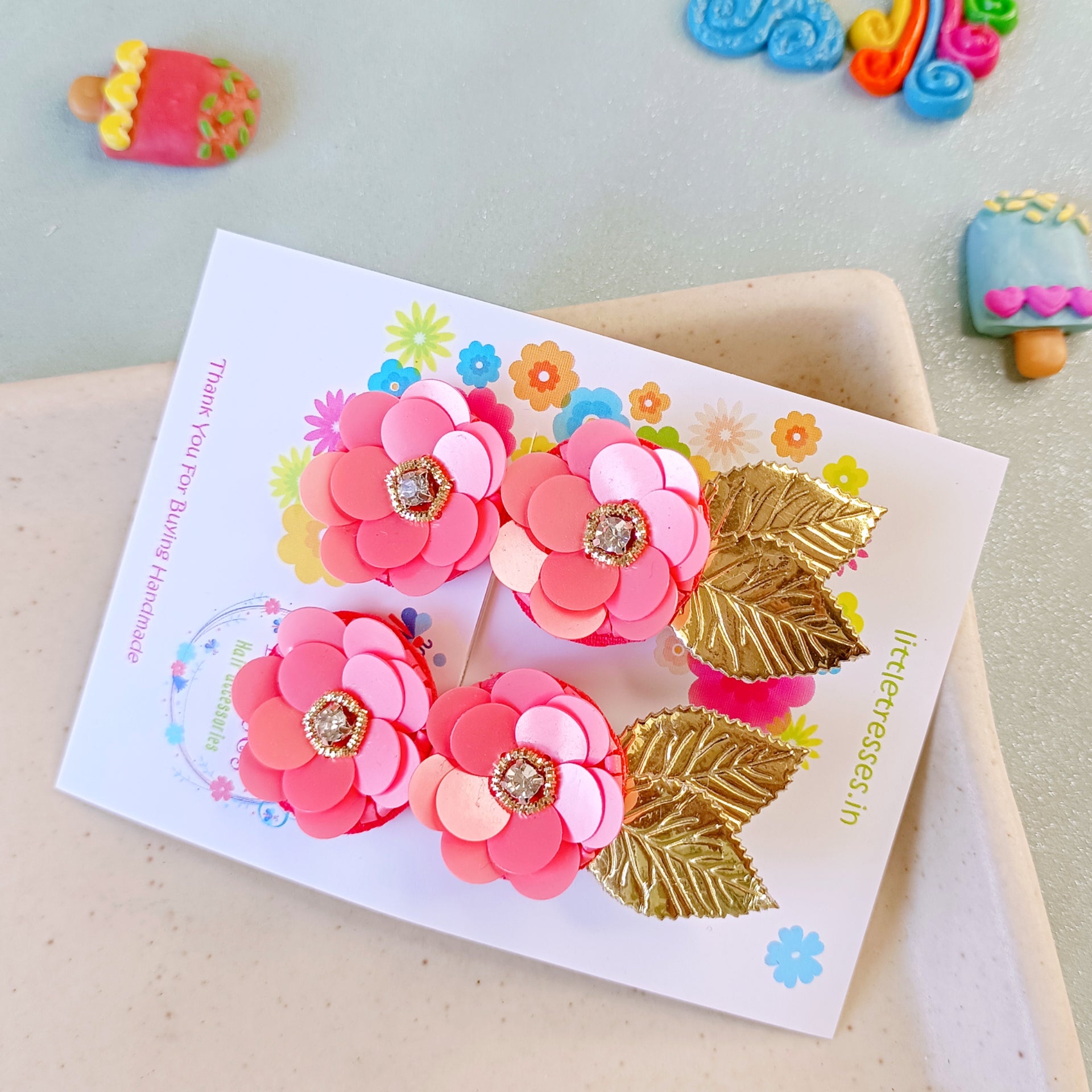 Quirky Flower with Leaves Clip Pair