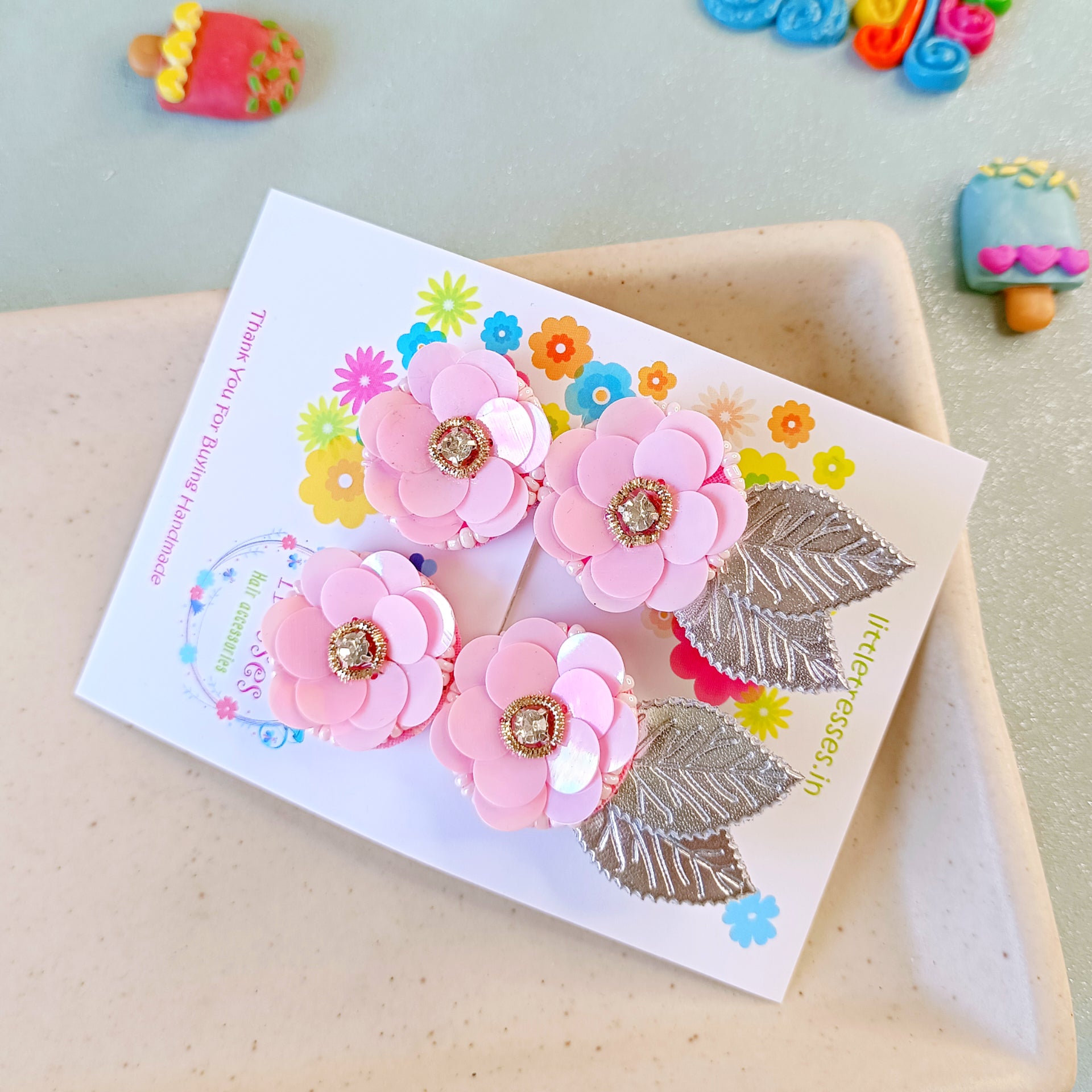 Quirky Flower with Leaves Clip Pair