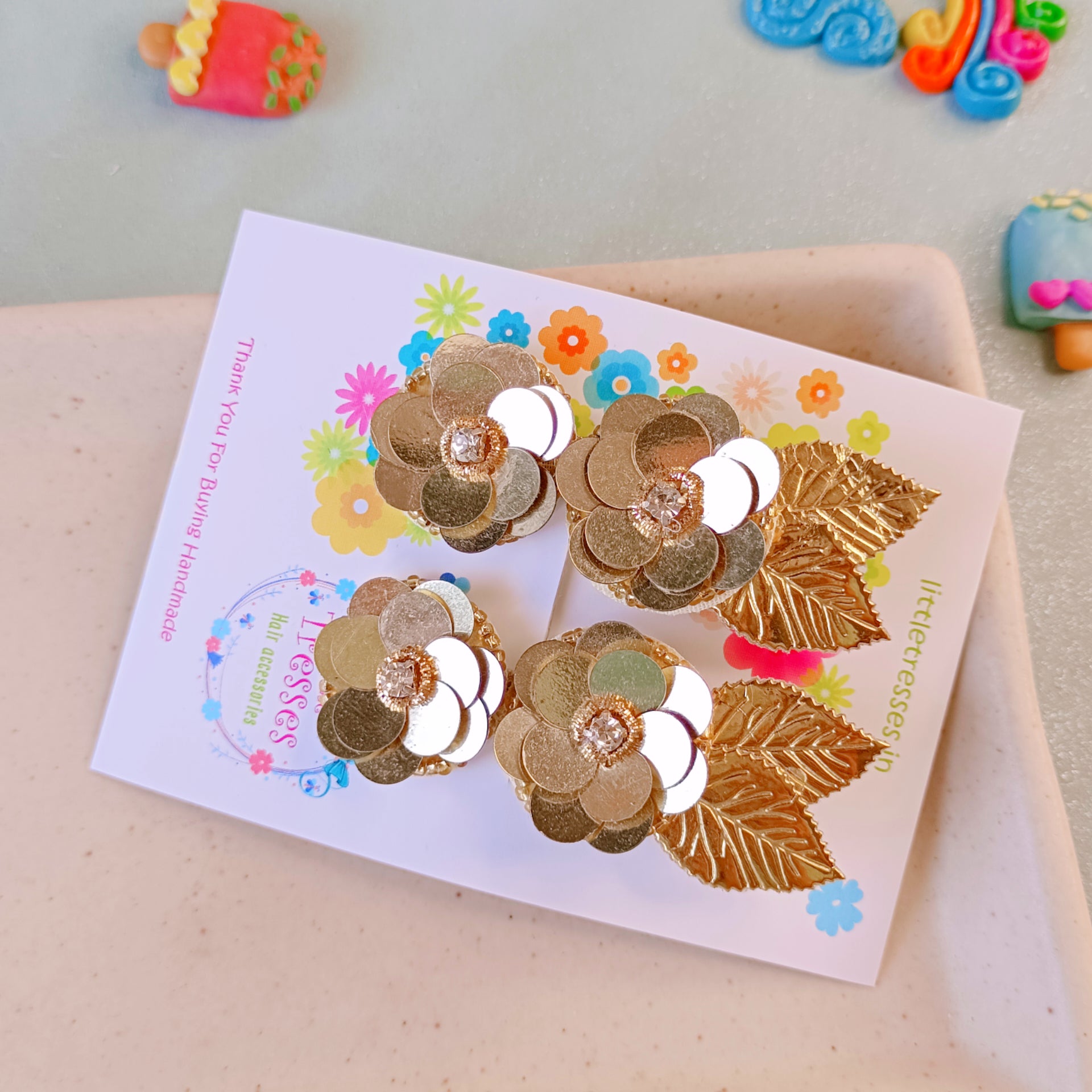 Quirky Flower with Leaves Clip Pair