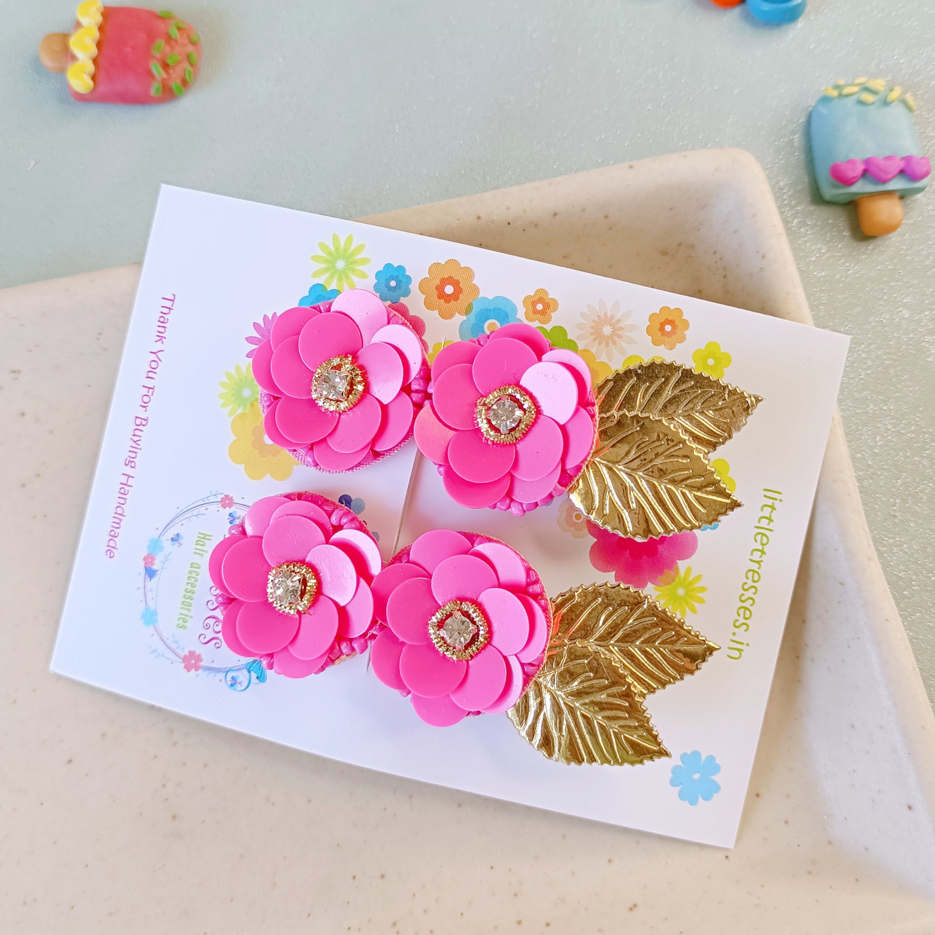 Quirky Flower with Leaves Clip Pair