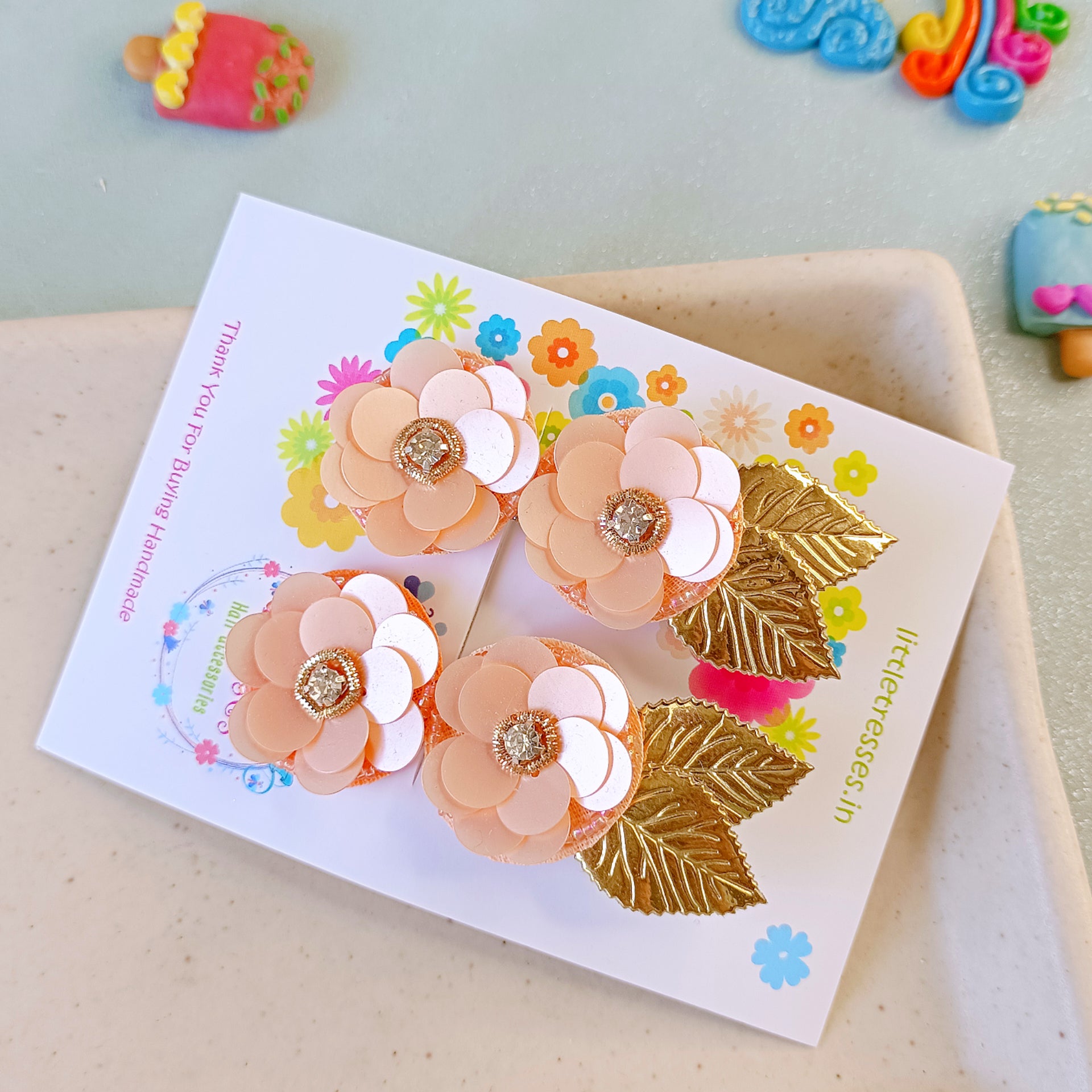 Quirky Flower with Leaves Clip Pair