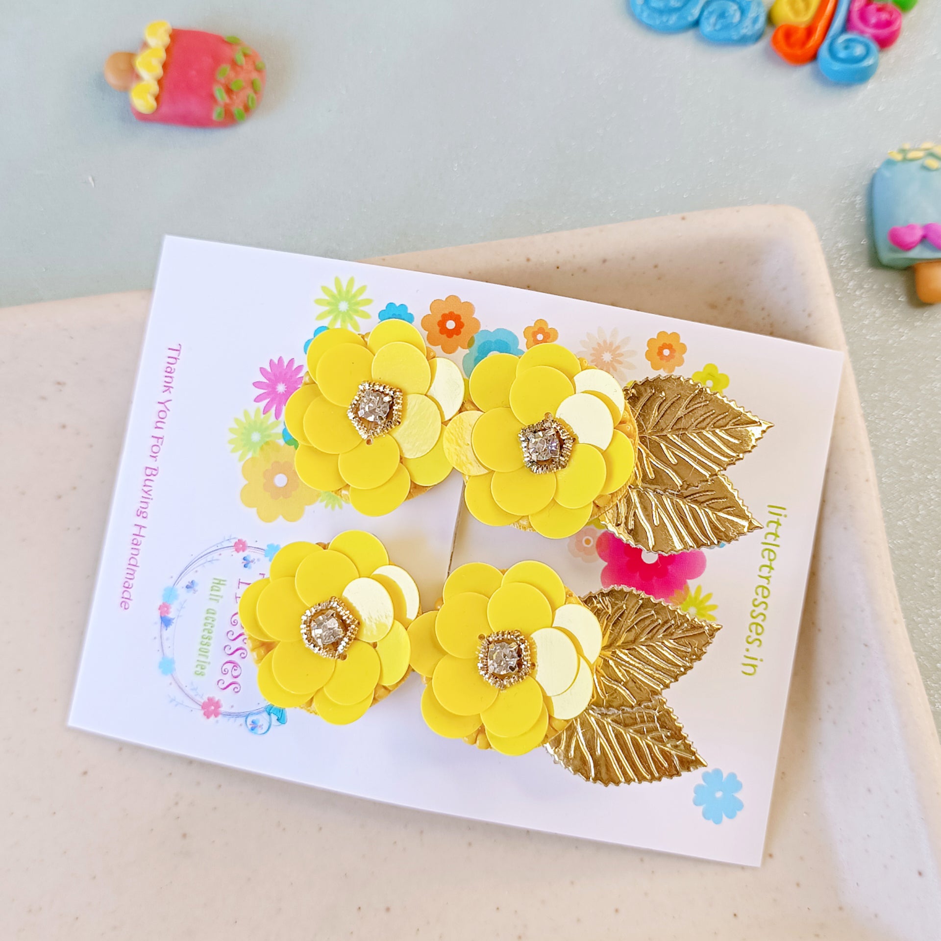 Quirky Flower with Leaves Clip Pair