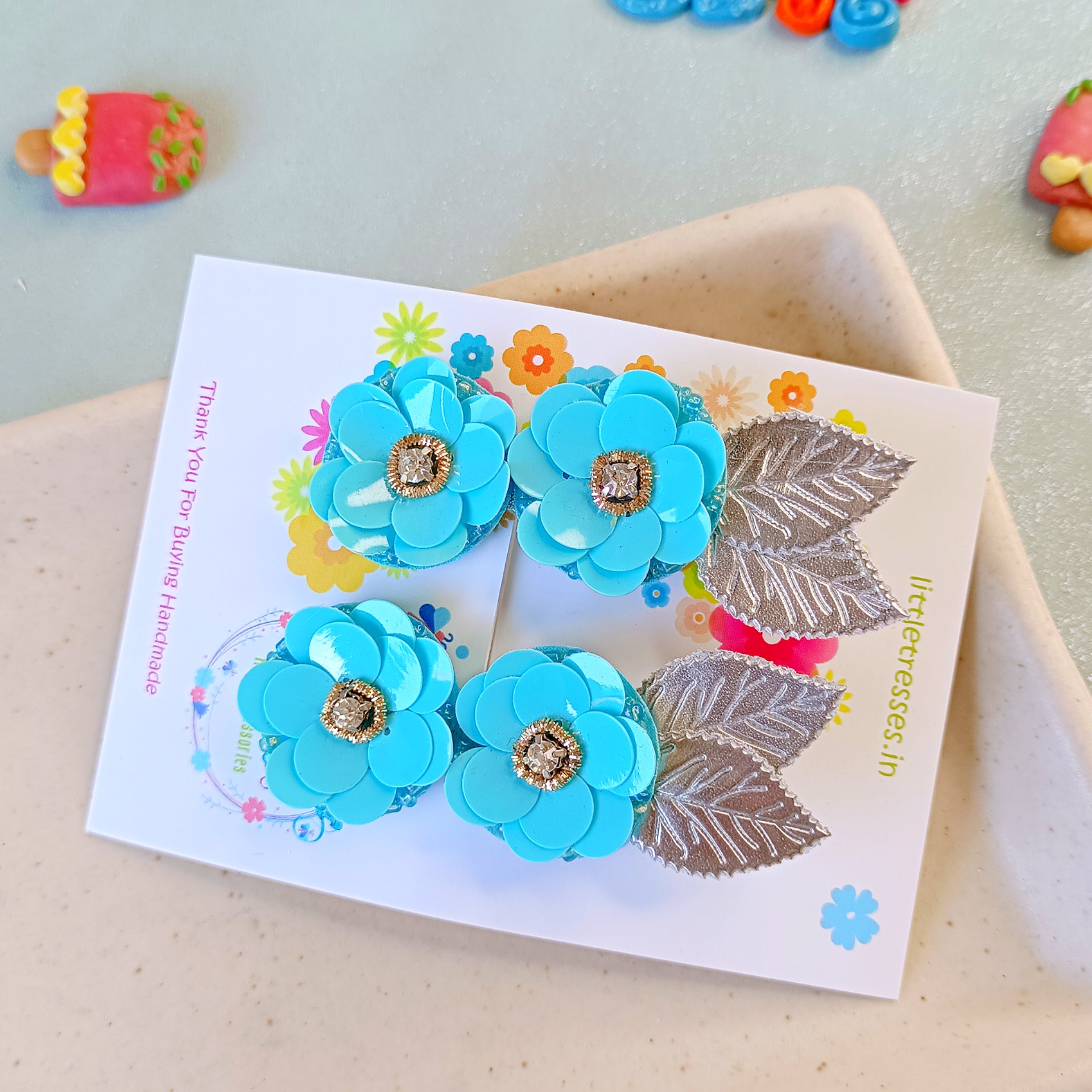 Quirky Flower with Leaves Clip Pair