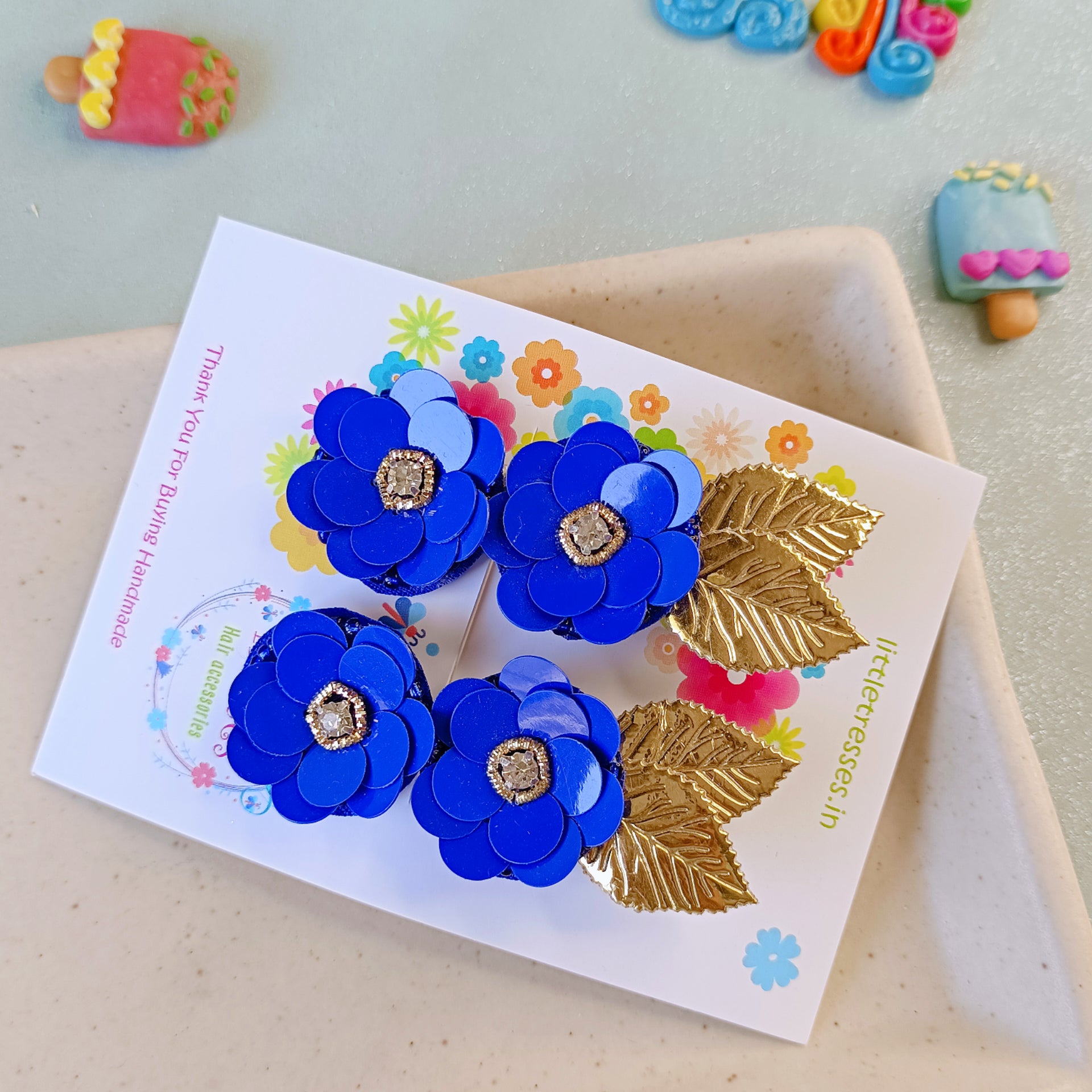 Quirky Flower with Leaves Clip Pair