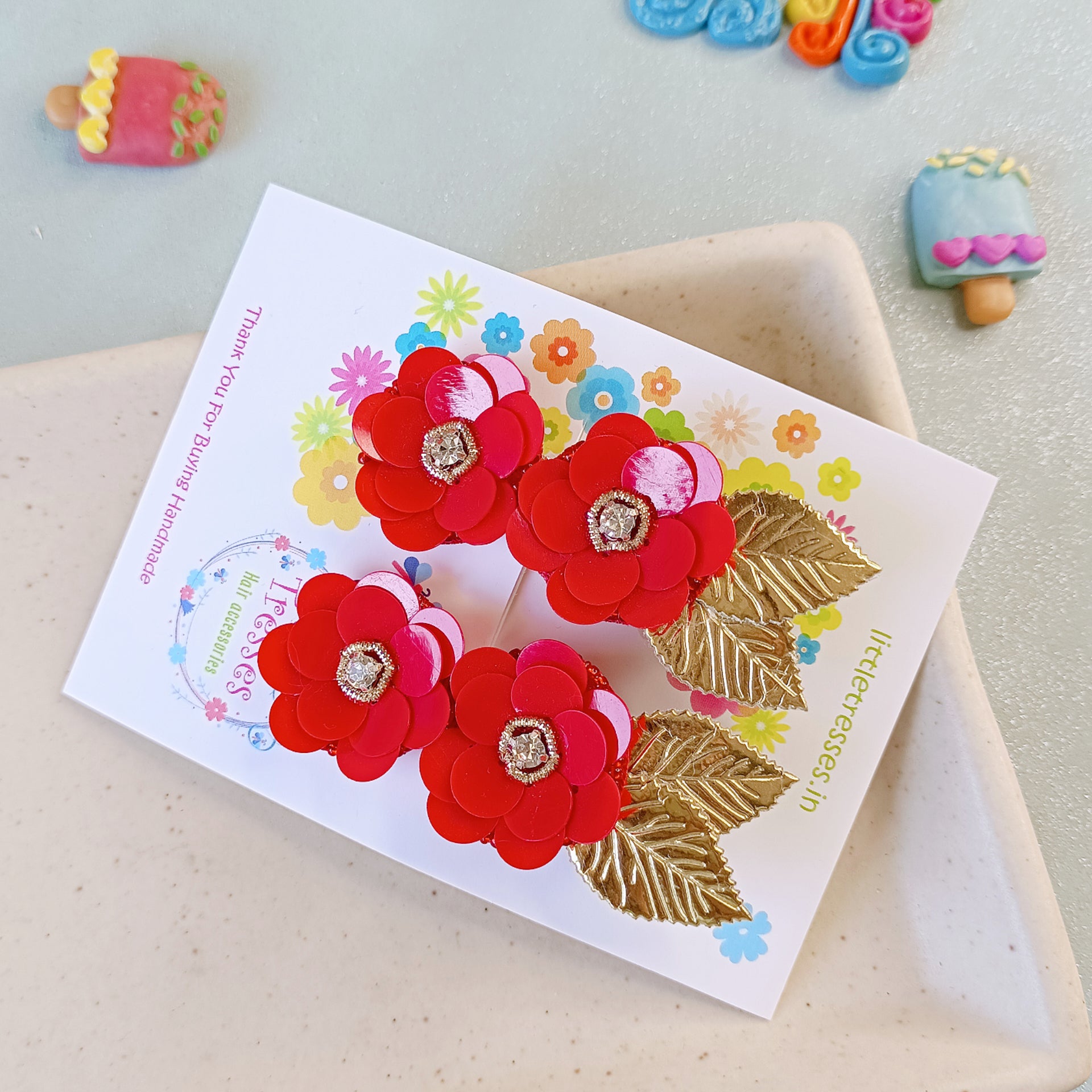 Quirky Flower with Leaves Clip Pair